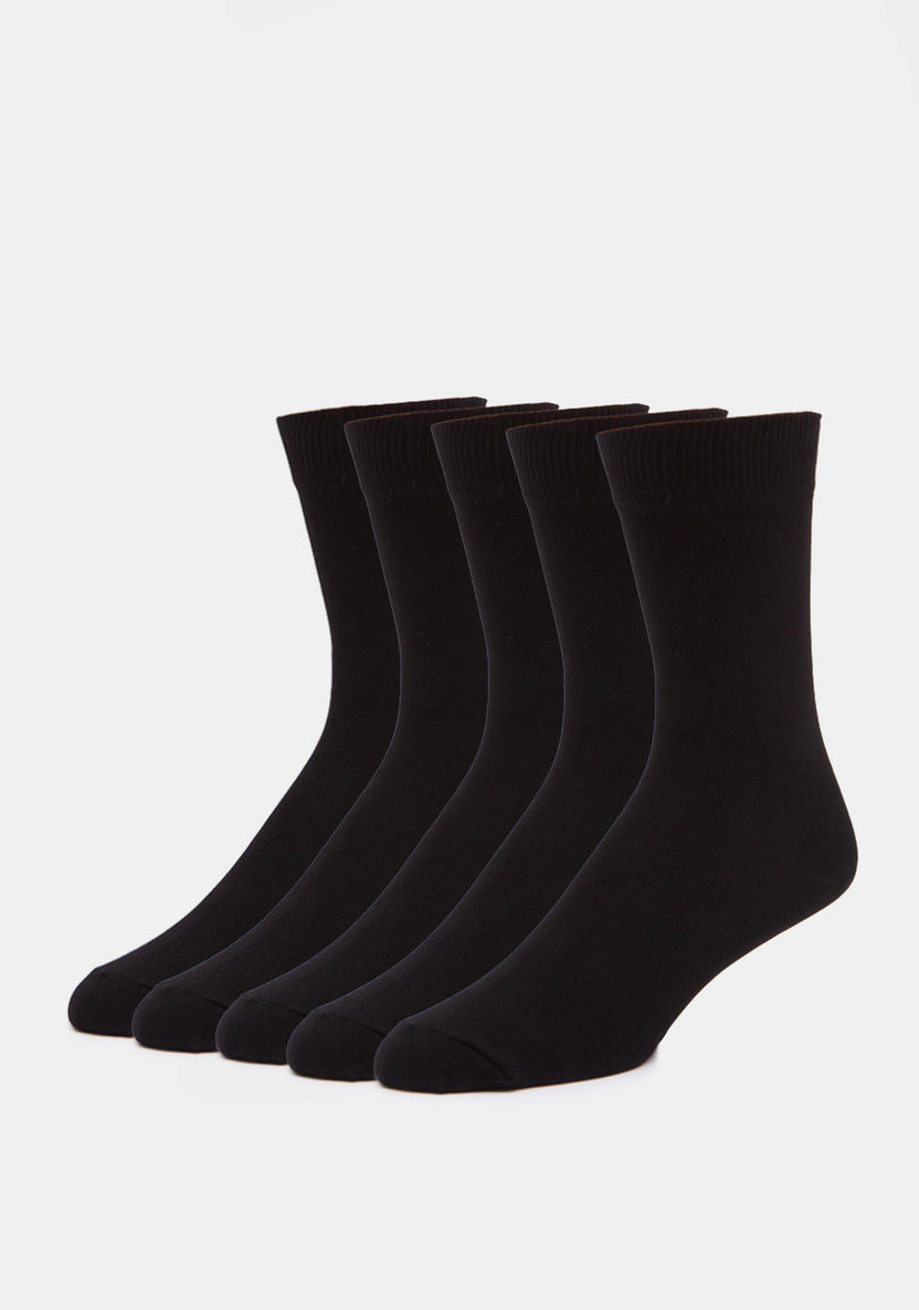 Solid Calf Length Socks - Set of 5-Men%27s Socks-image-0