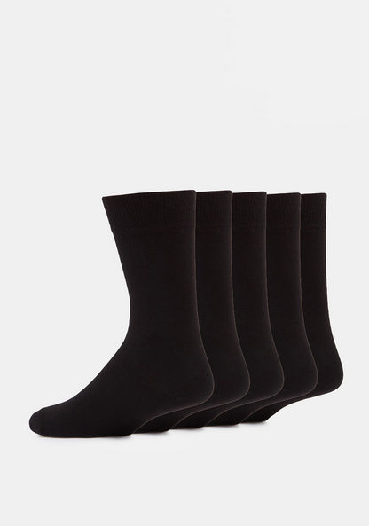 Solid Calf Length Socks - Set of 5-Men%27s Socks-image-1