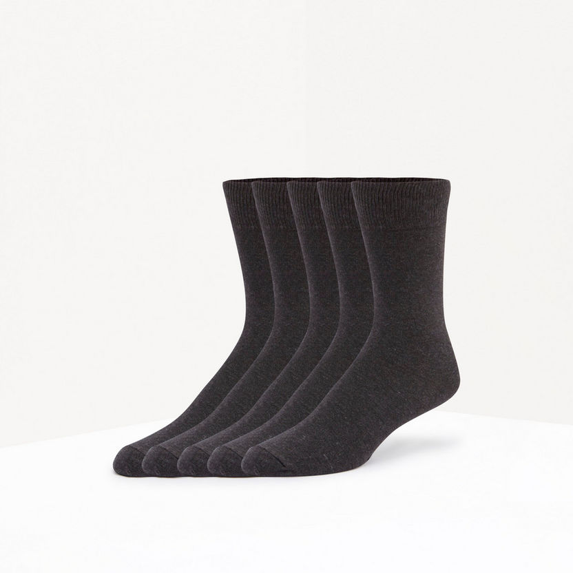 Solid Calf Length Socks - Set of 5-Men%27s Socks-image-0
