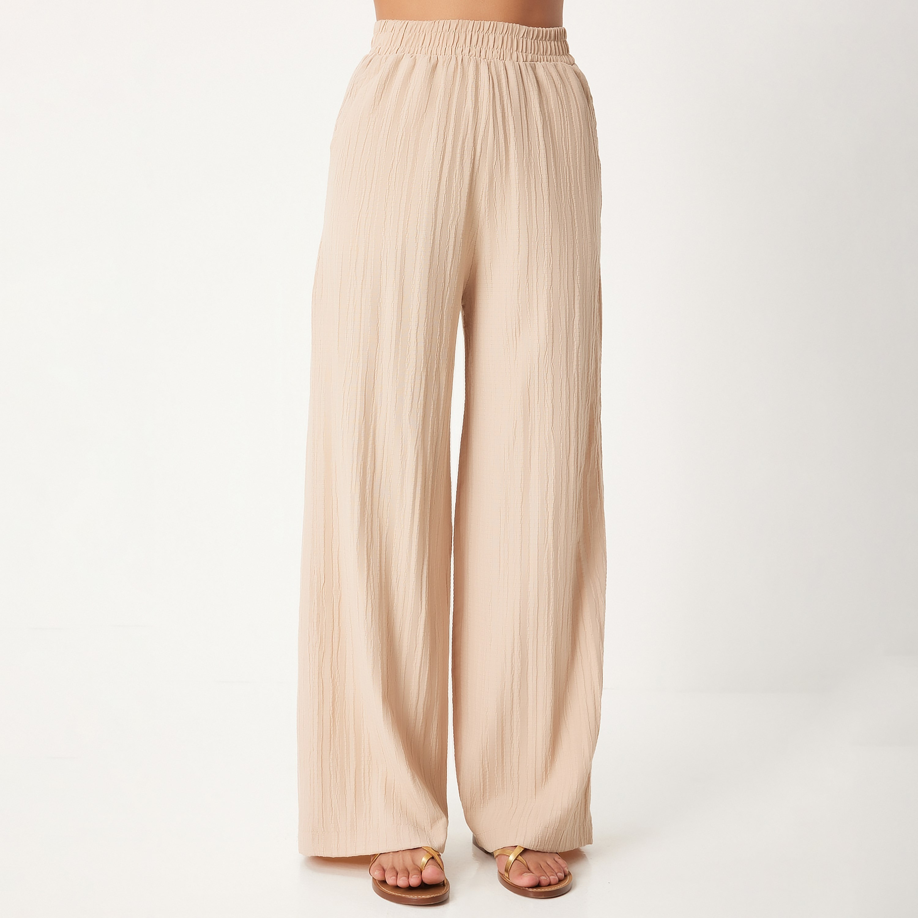 قميص أكمام قبعة ياقة مشقة بنسيج من Happiness istanbul وطقم نسائي بالازو التنسيقي-women-clothing-coordsets-image-3