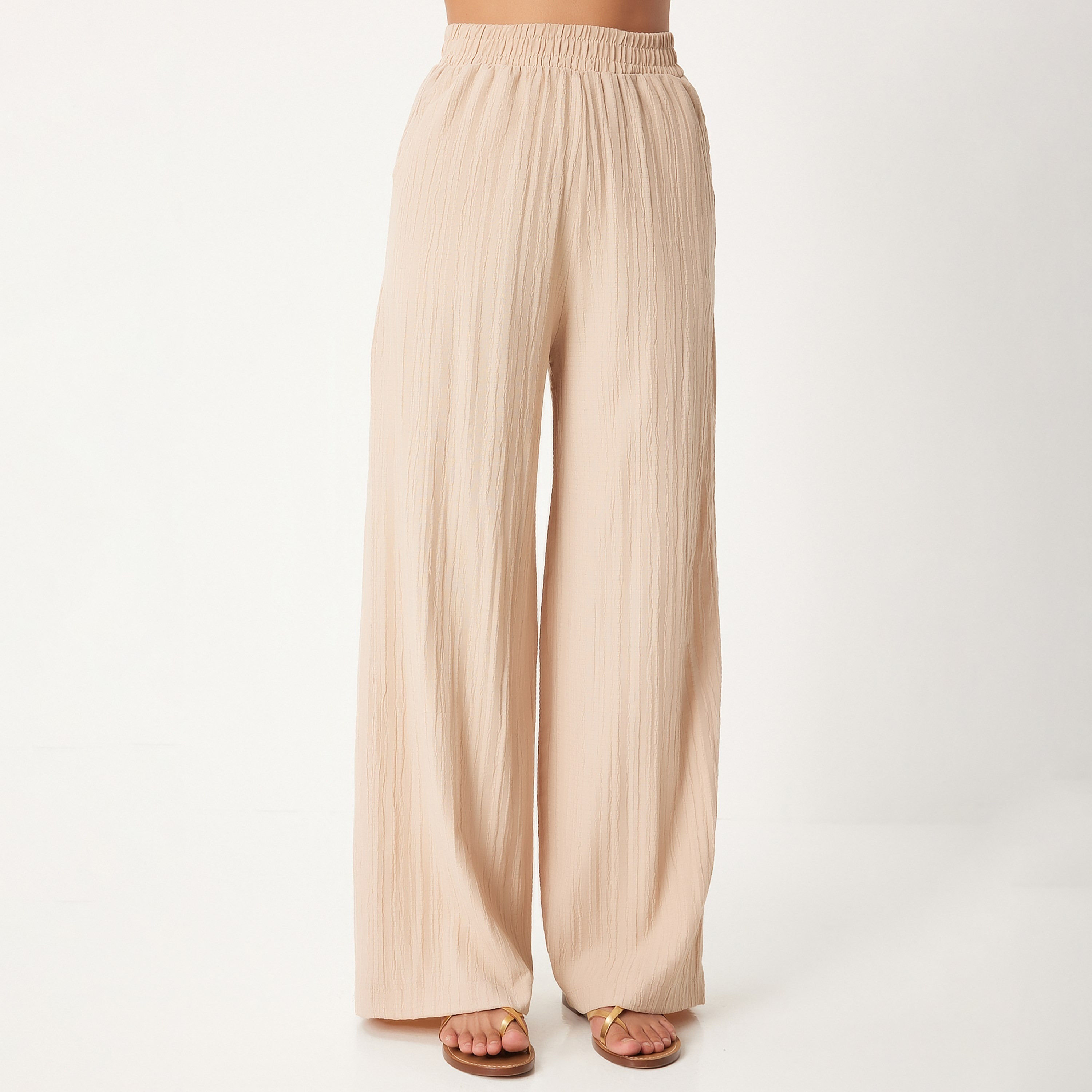 قميص أكمام قبعة ياقة مشقة بنسيج من Happiness istanbul وطقم نسائي بالازو التنسيقي-women-clothing-coordsets-image-3