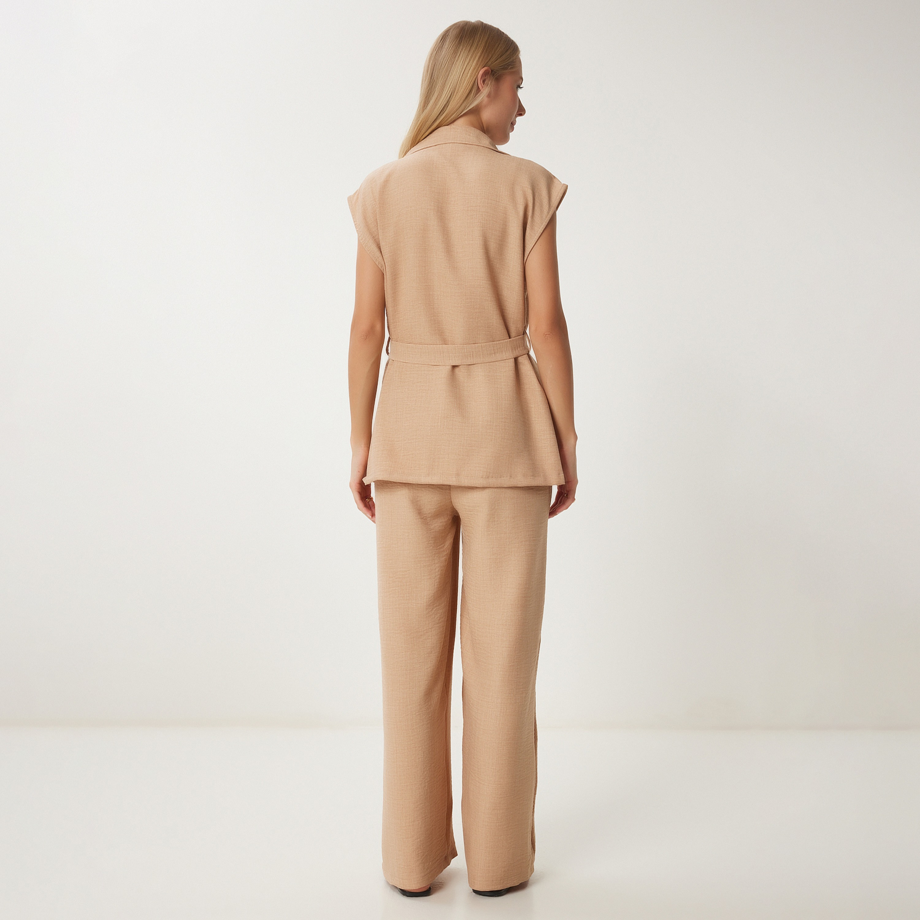 Happiness Istanbul Biscuit Lapel collar Blazer & Trousers Women's Set-women-clothing-coordsets-image-4