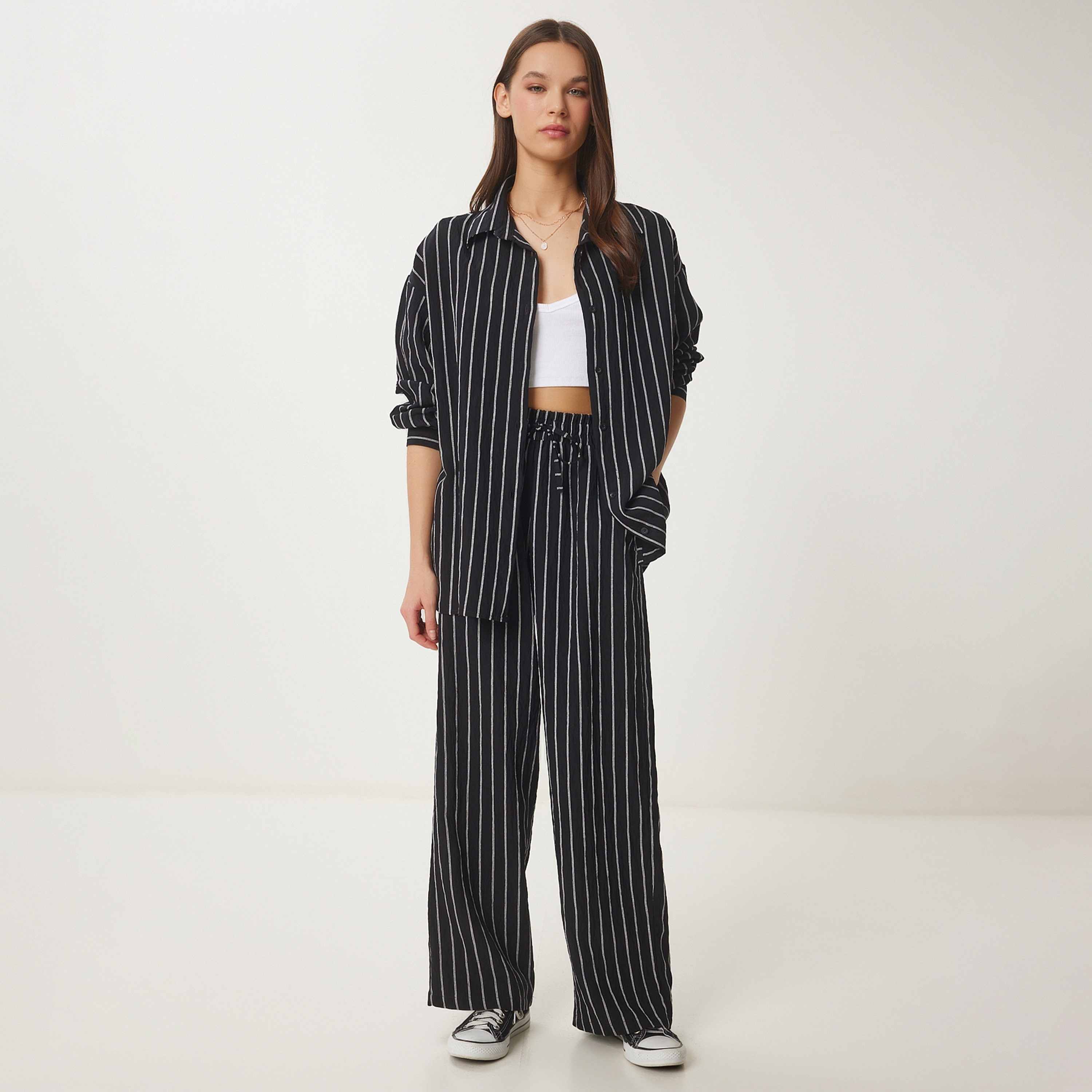قميص وسراويل نسائية بياقة مخطط من إسطنبول من سعادة-women-clothing-coordsets-image-1
