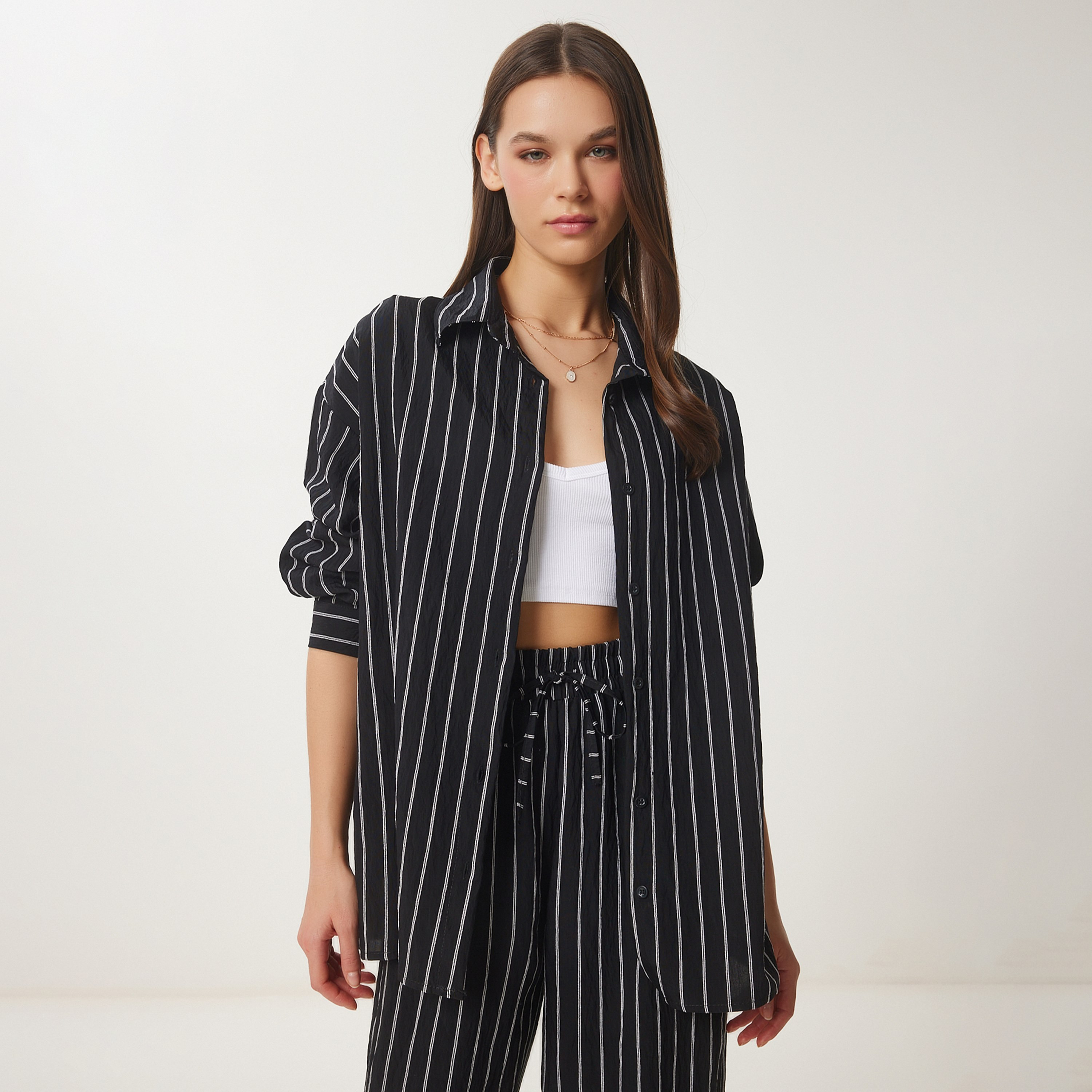 قميص وسراويل نسائية بياقة مخطط من إسطنبول من سعادة-women-clothing-coordsets-image-2
