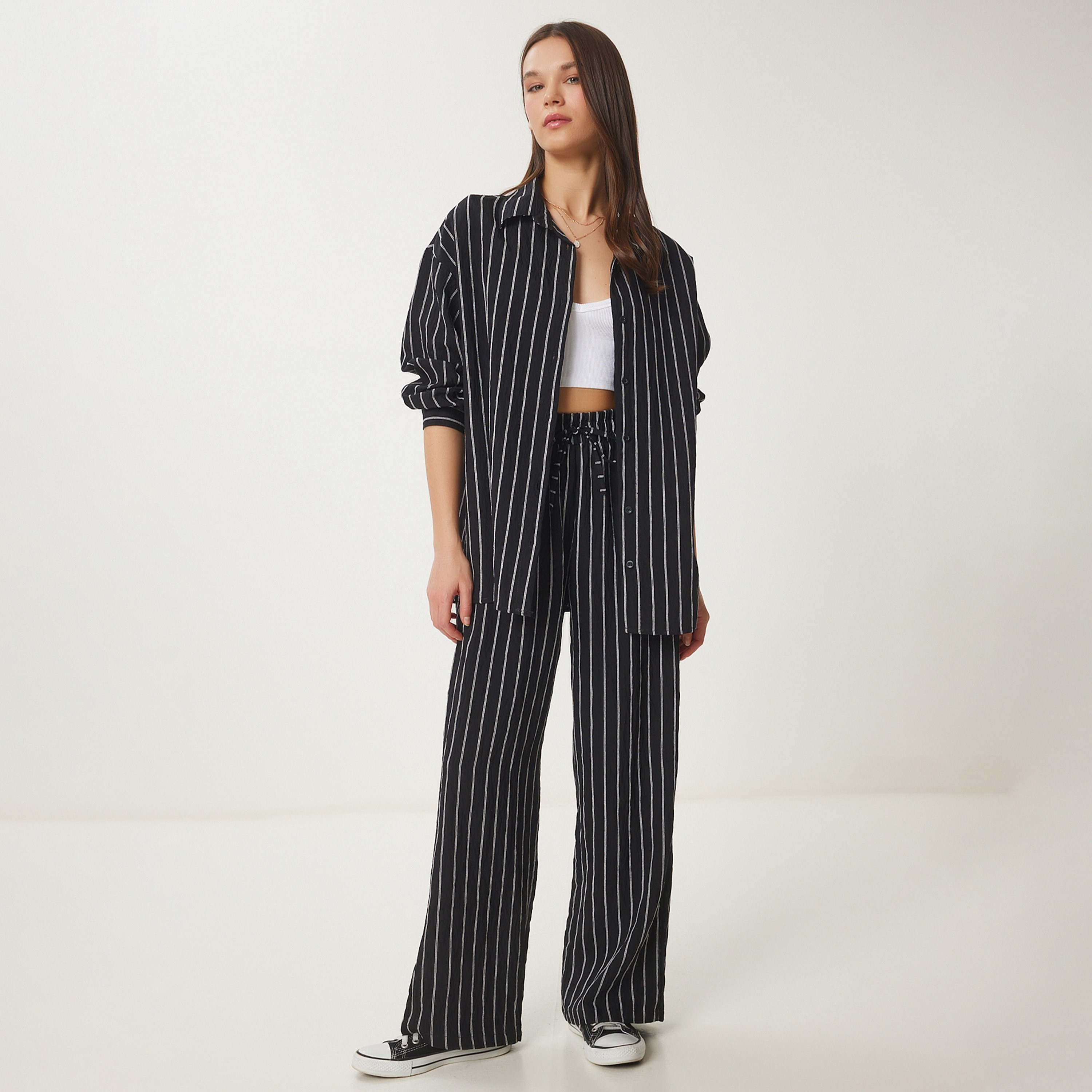 قميص وسراويل نسائية بياقة مخطط من إسطنبول من سعادة-women-clothing-coordsets-image-5