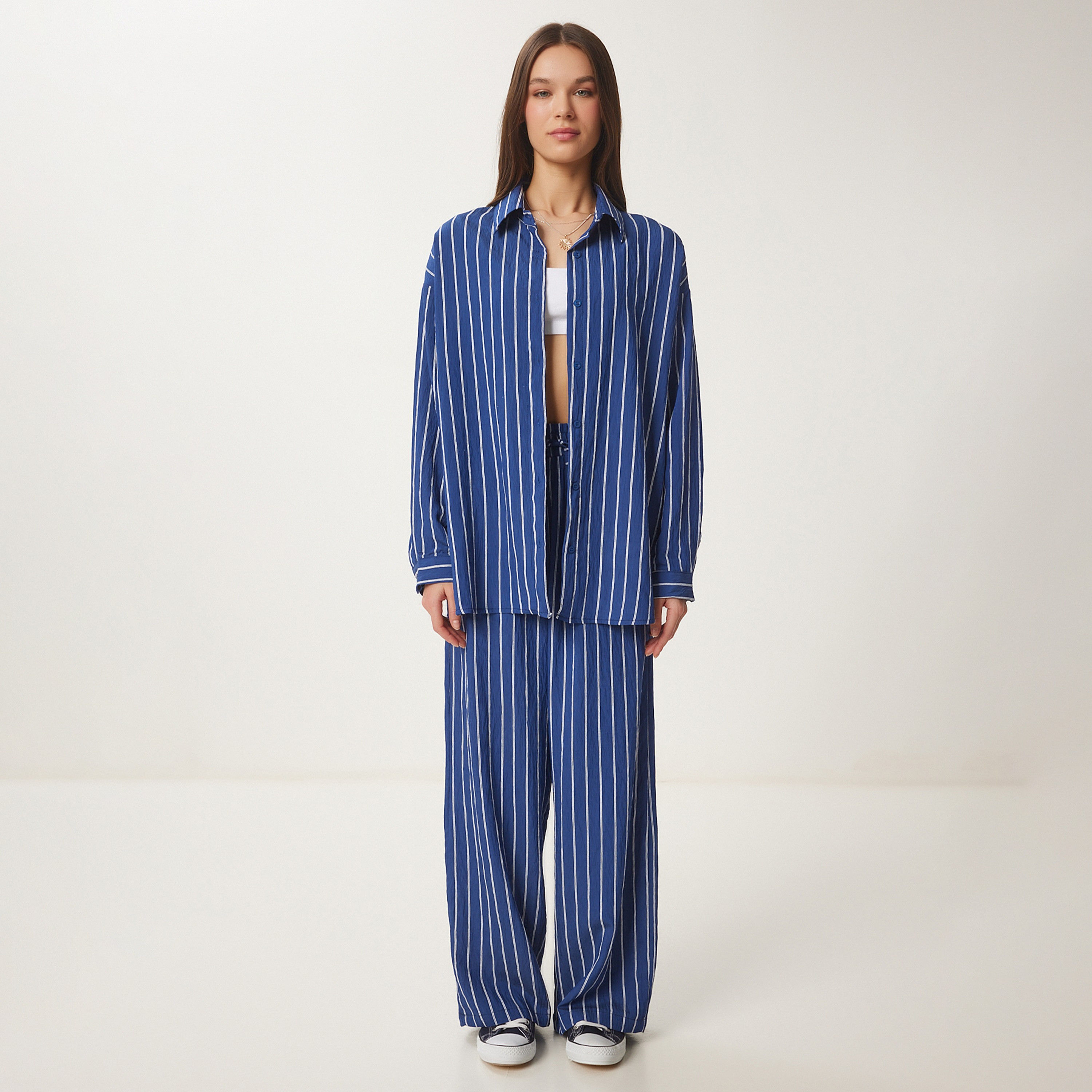 قميص وسراويل نسائية بياقة مخطط من إسطنبول من سعادة-women-clothing-coordsets-image-8