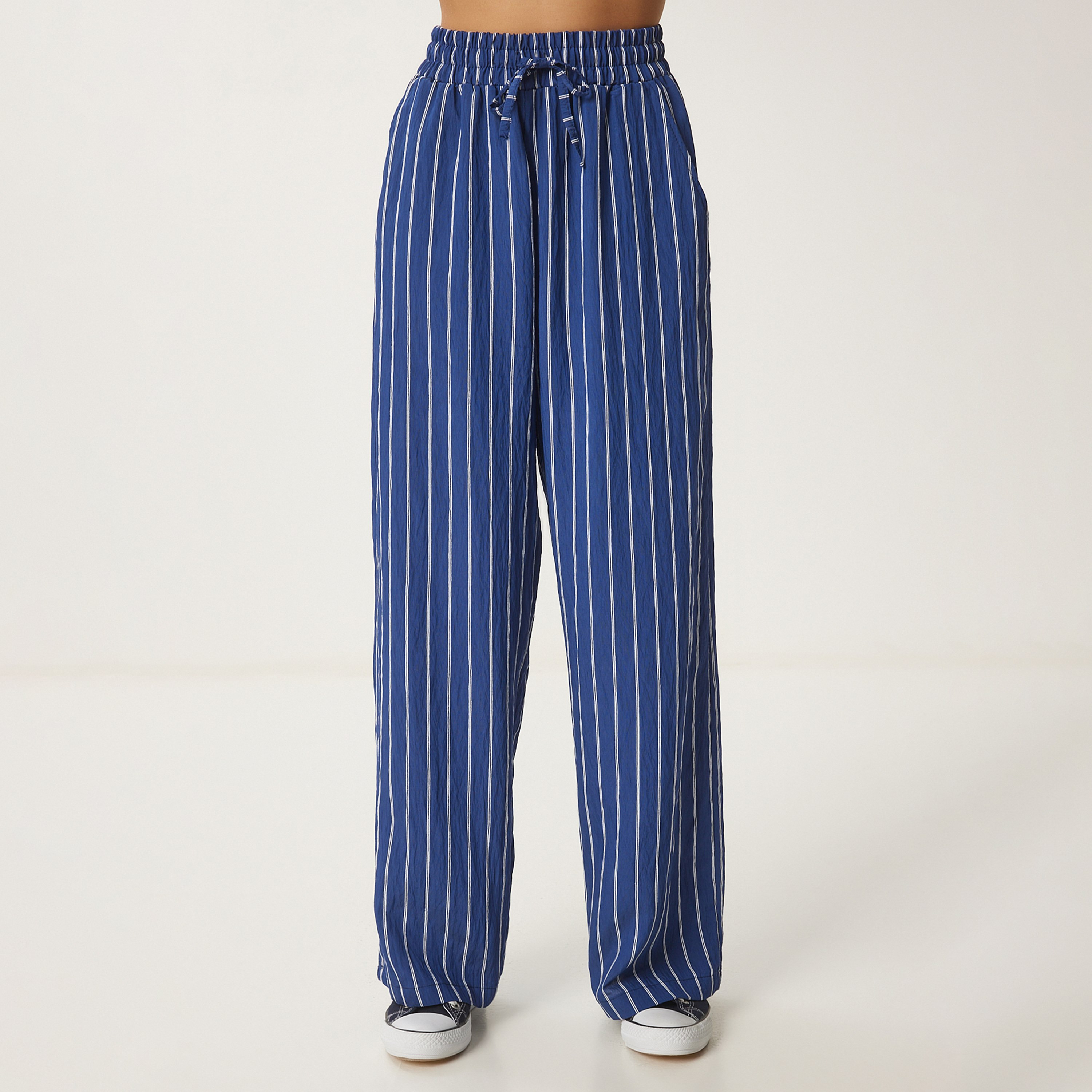 Happiness Istanbul Striped Collared Shirt & Trousers Women's Set-women-clothing-coordsets-image-3