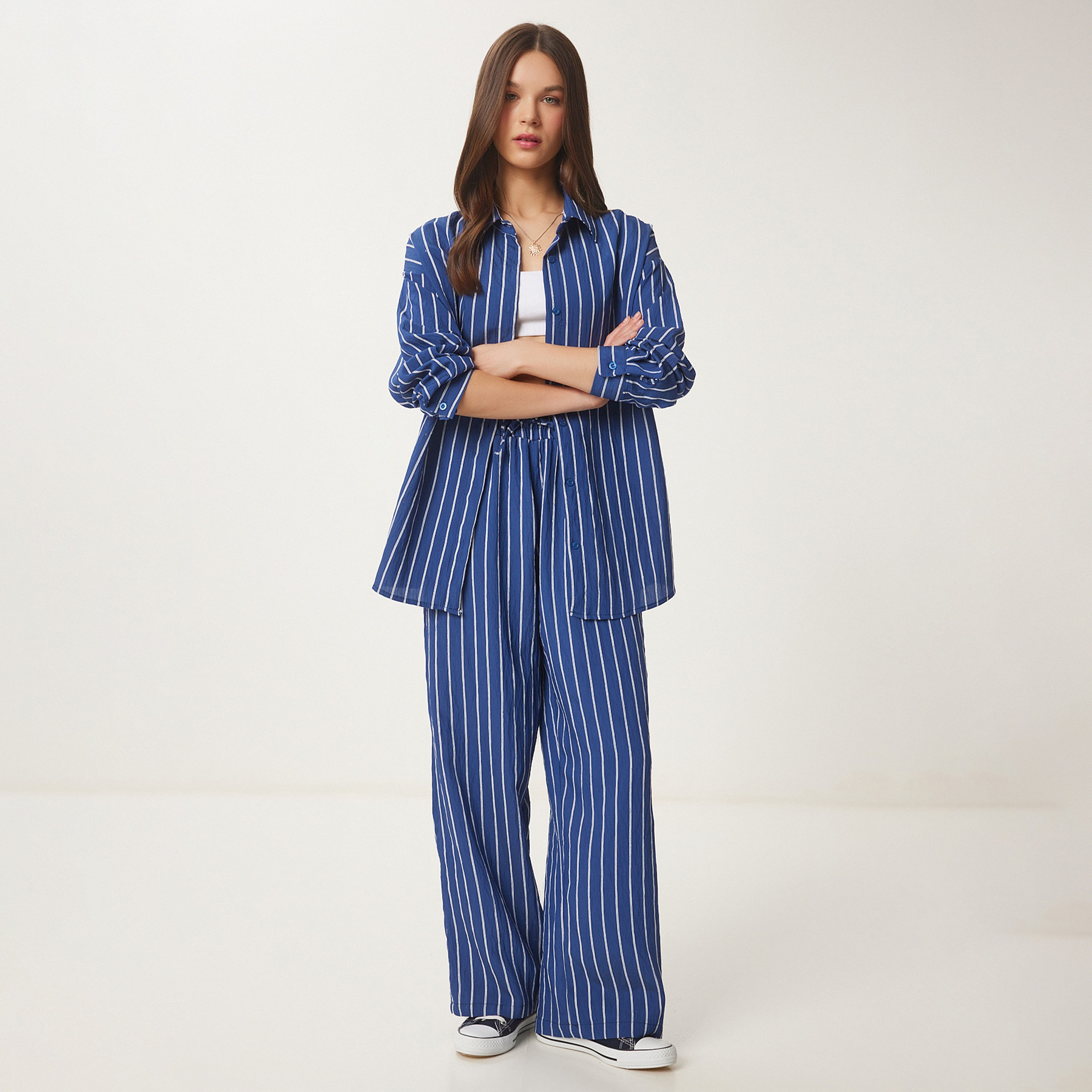 قميص وسراويل نسائية بياقة مخطط من إسطنبول من سعادة-women-clothing-coordsets-image-12