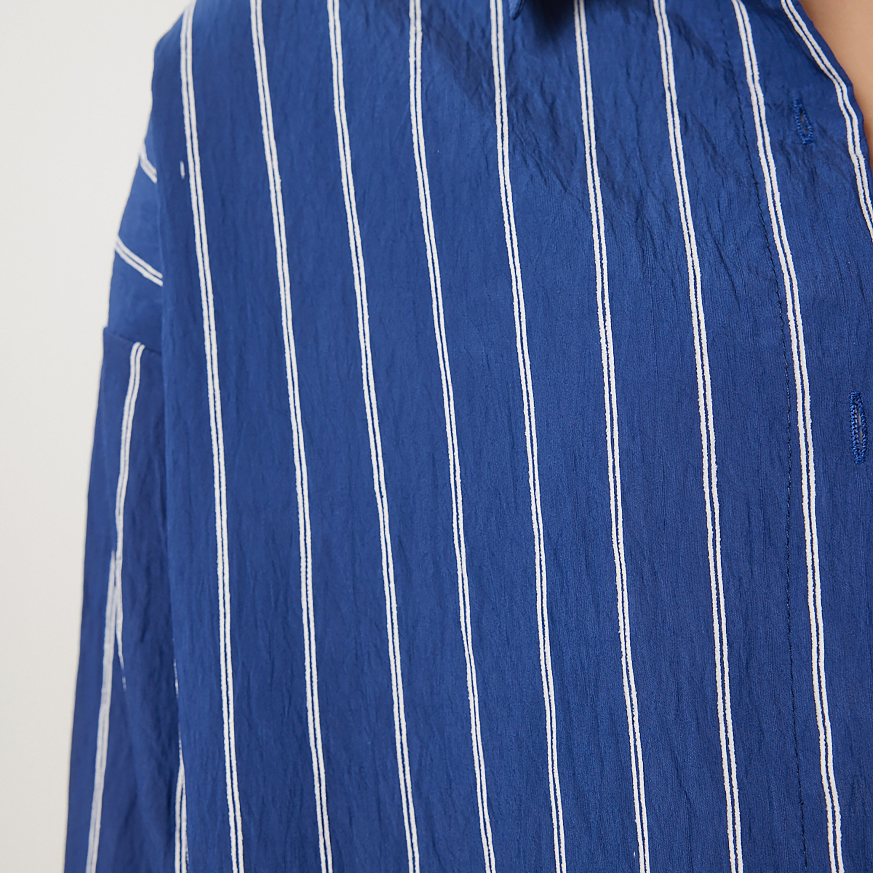 Happiness Istanbul Striped Collared Shirt & Trousers Women's Set-women-clothing-coordsets-image-8