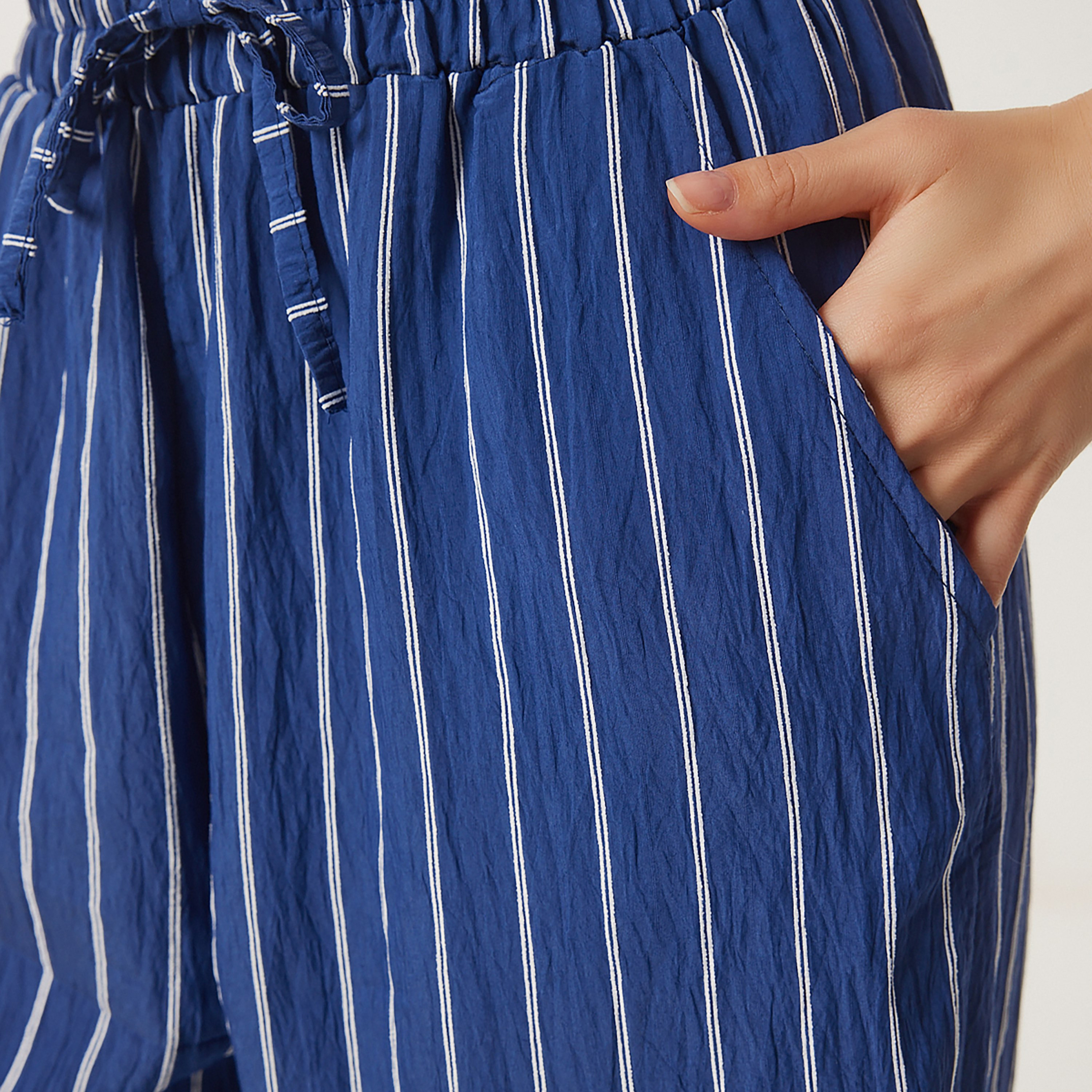 Happiness Istanbul Striped Collared Shirt & Trousers Women's Set-women-clothing-coordsets-image-9