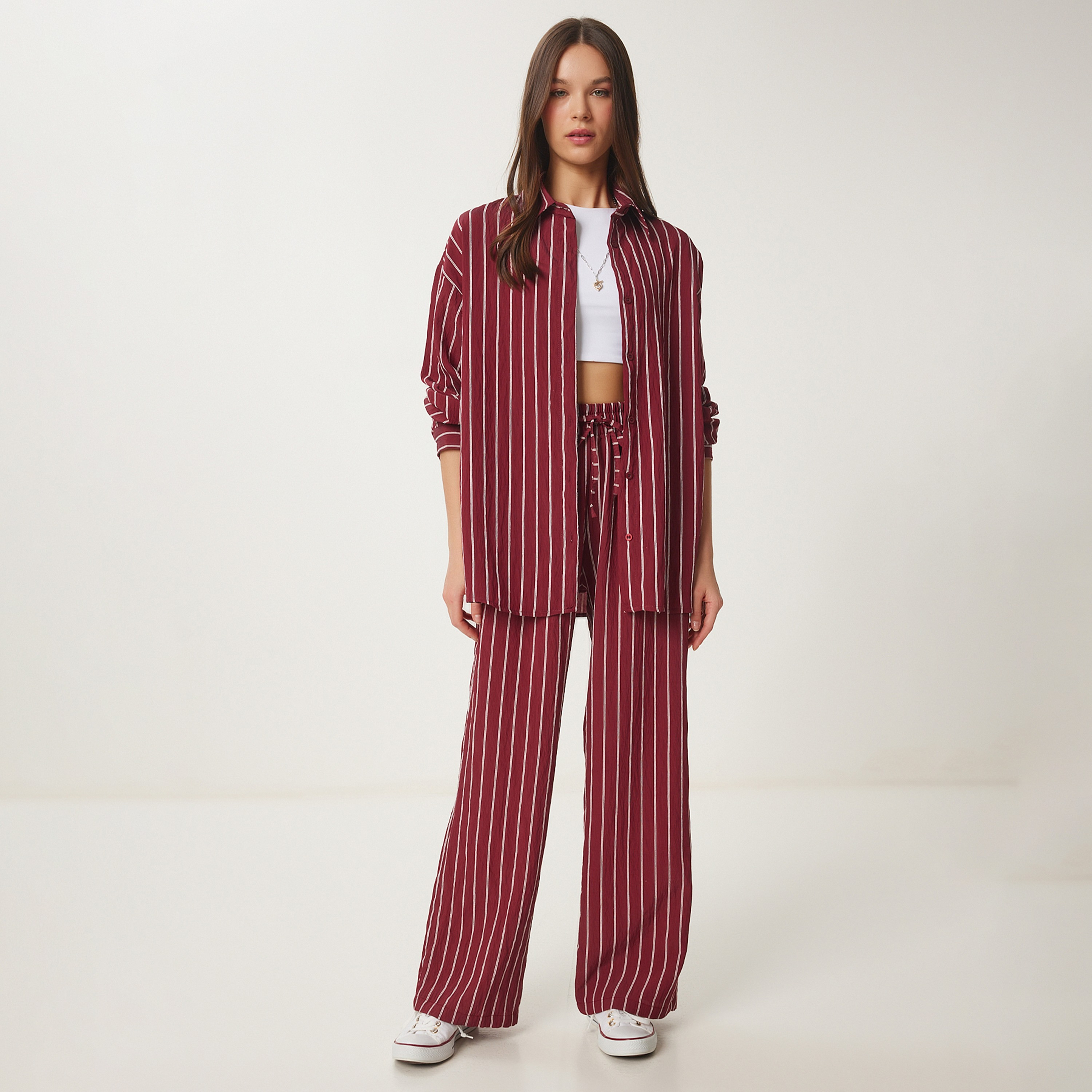 قميص وسراويل نسائية بياقة مخطط من إسطنبول من سعادة-women-clothing-coordsets-image-17
