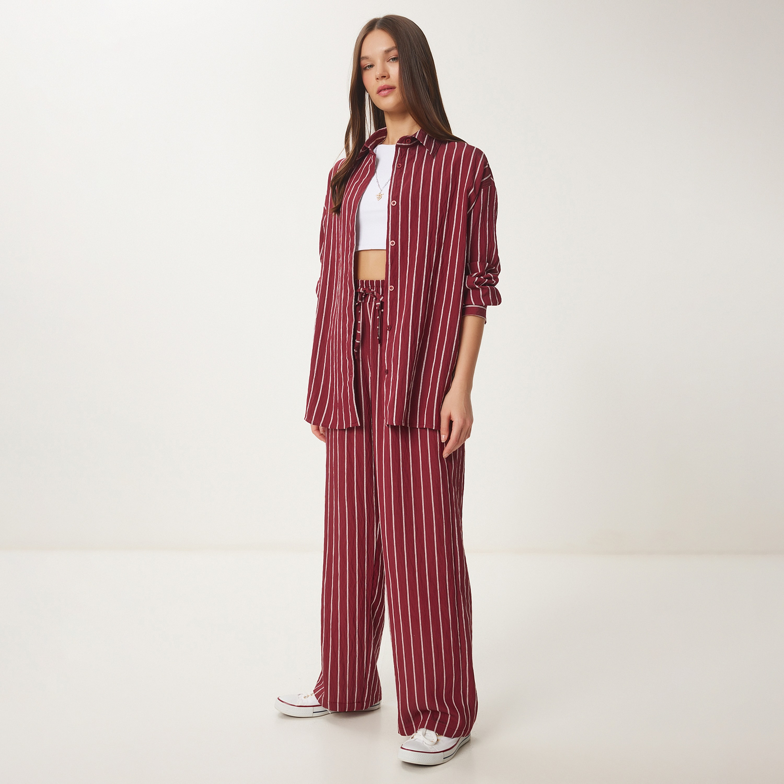 قميص وسراويل نسائية بياقة مخطط من إسطنبول من سعادة-women-clothing-coordsets-image-22