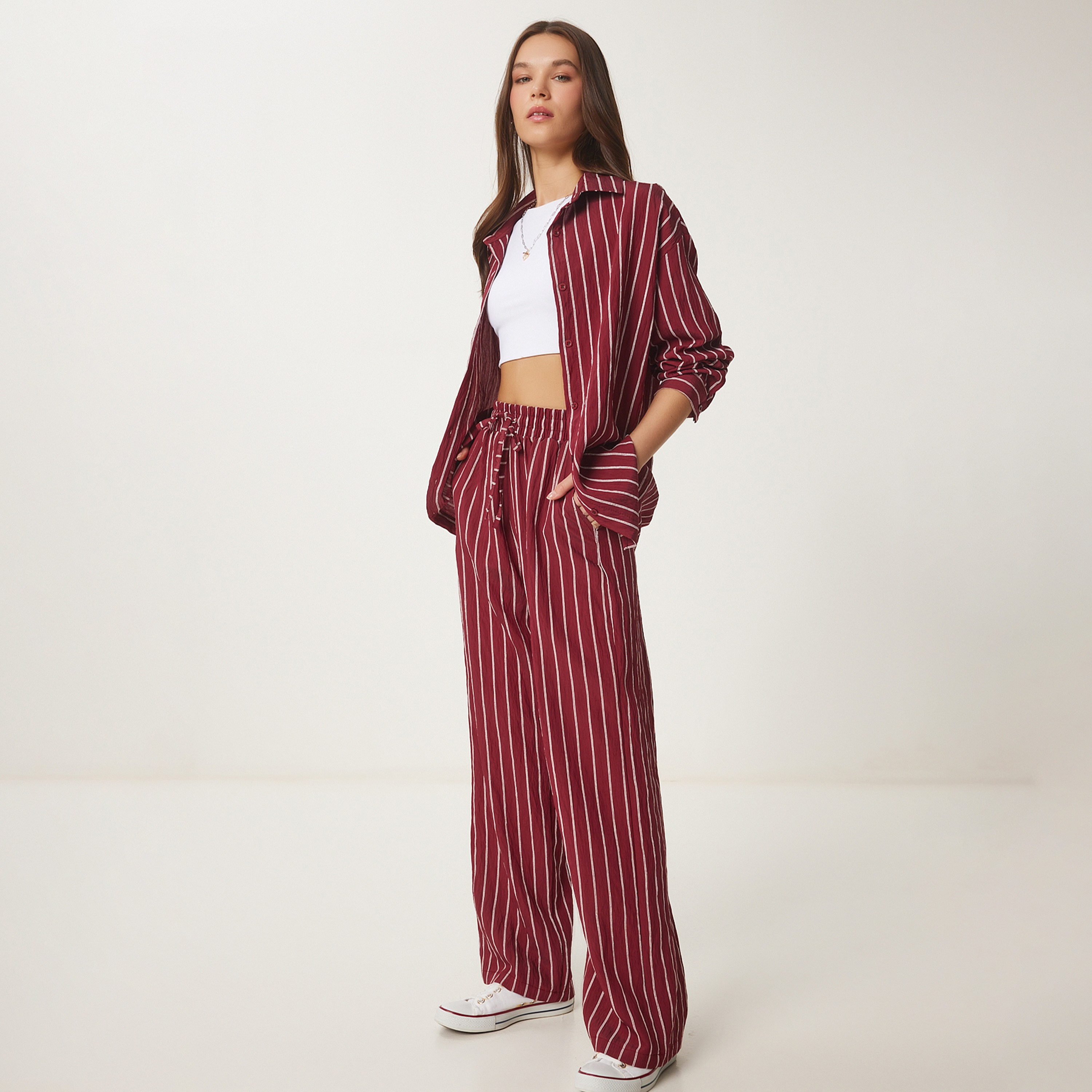 قميص وسراويل نسائية بياقة مخطط من إسطنبول من سعادة-women-clothing-coordsets-image-23