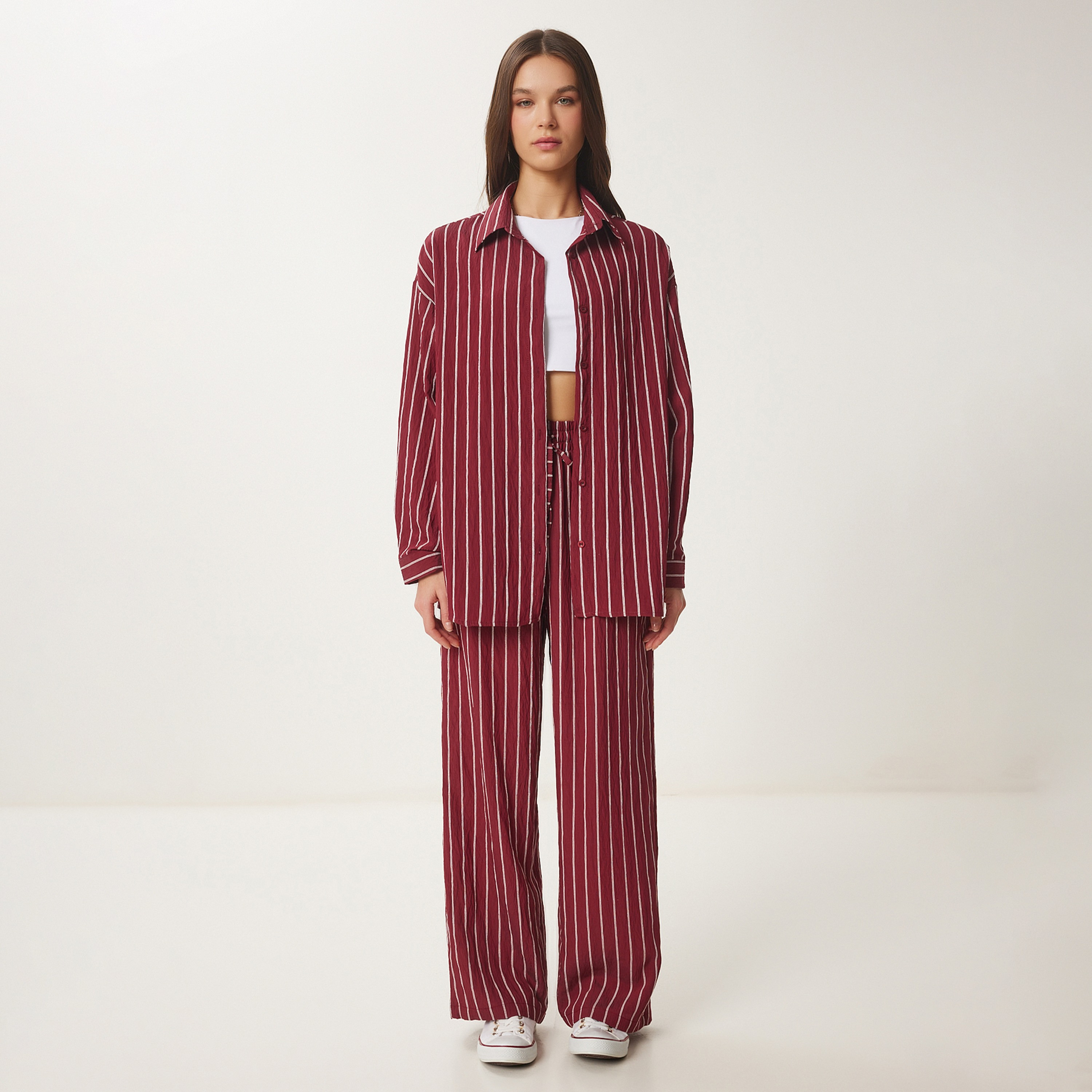قميص وسراويل نسائية بياقة مخطط من إسطنبول من سعادة-women-clothing-coordsets-image-24