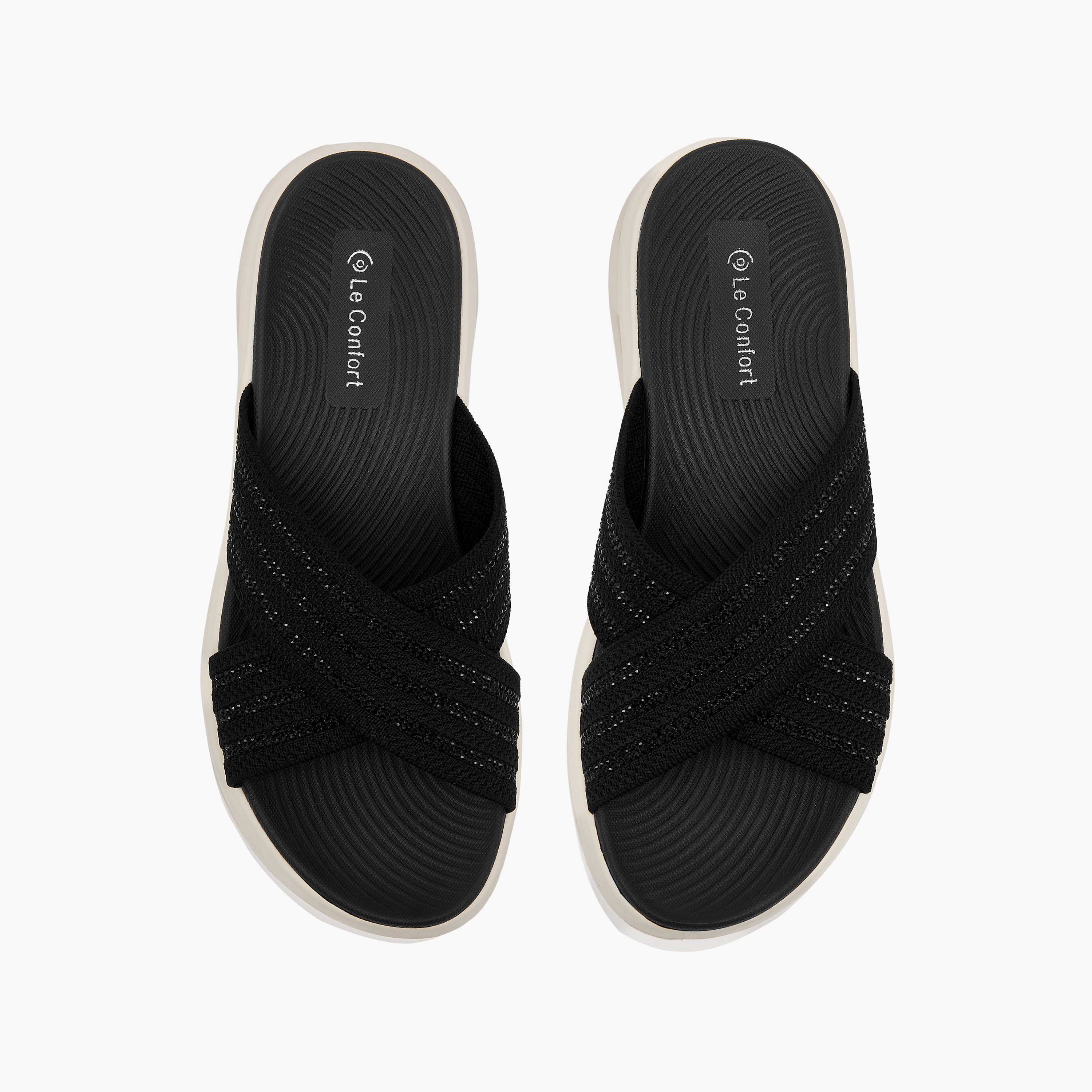Le Confort Flyknit Embellished Cross Strap Slip-On Comfort Sandals-women-shoes-flats-sandals-image-1