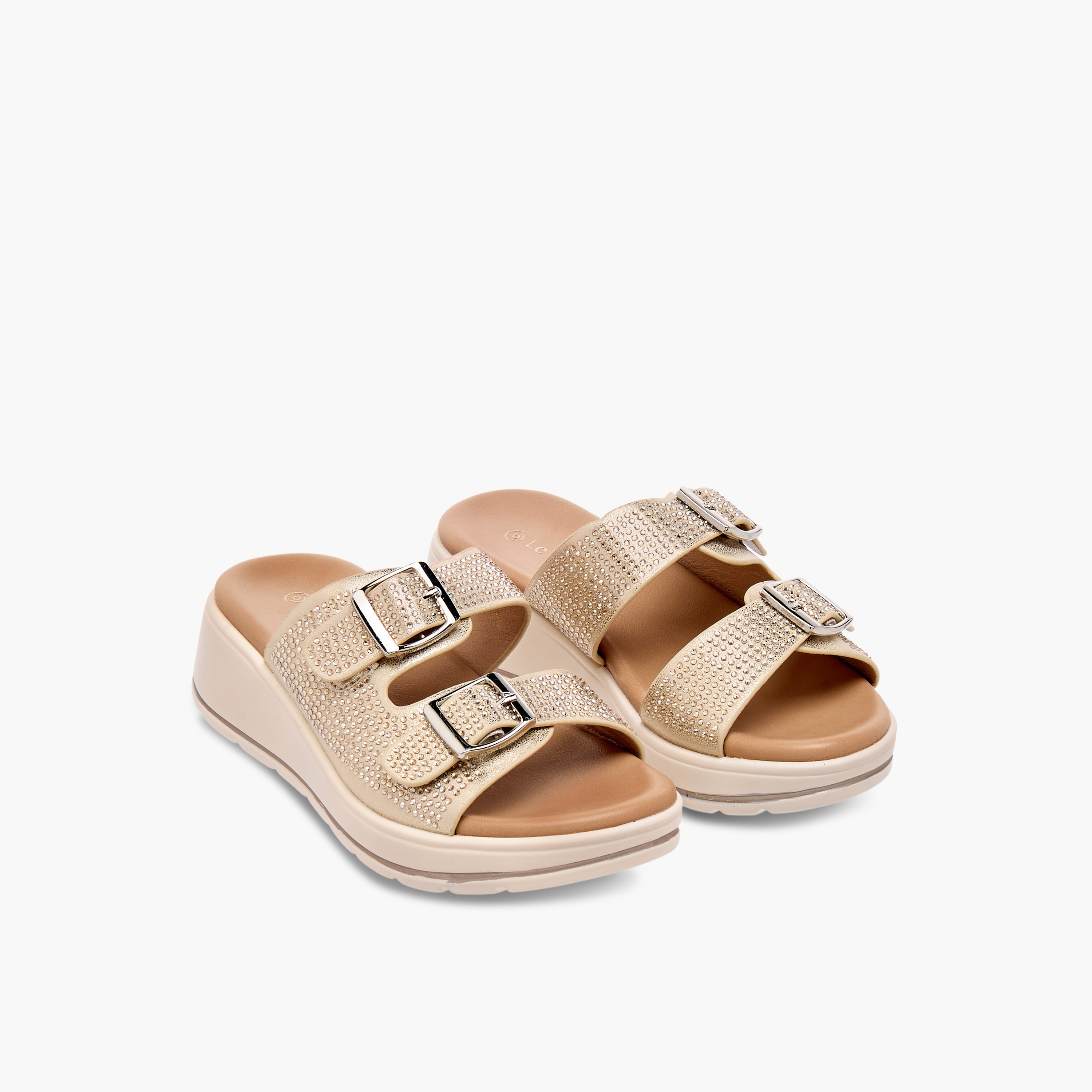 Le Confort Studded Slip-On Sandals with Buckle Detail-girls-shoes-sandals-image-1
