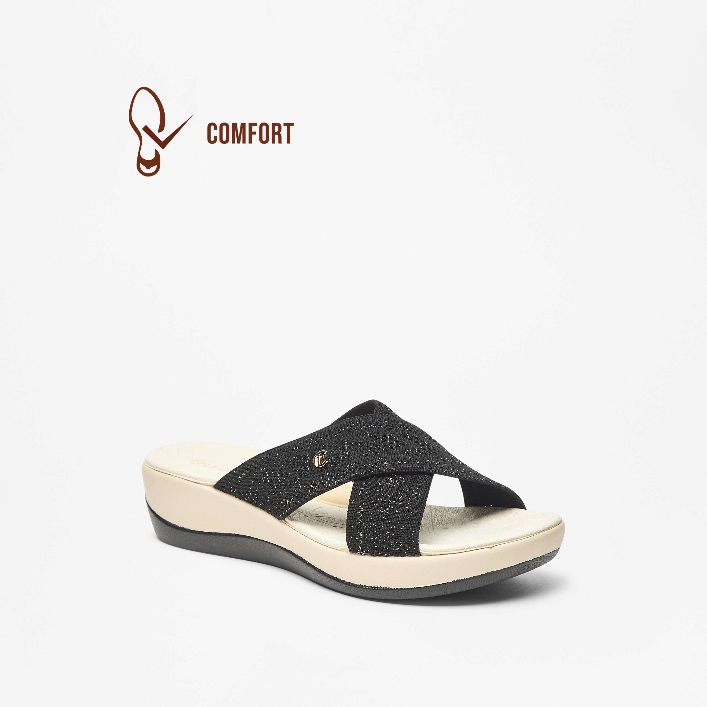 Le Confort Textured Cross Strap Slip-On Flatform Comfort Sandals-women-shoes-heels-image-7
