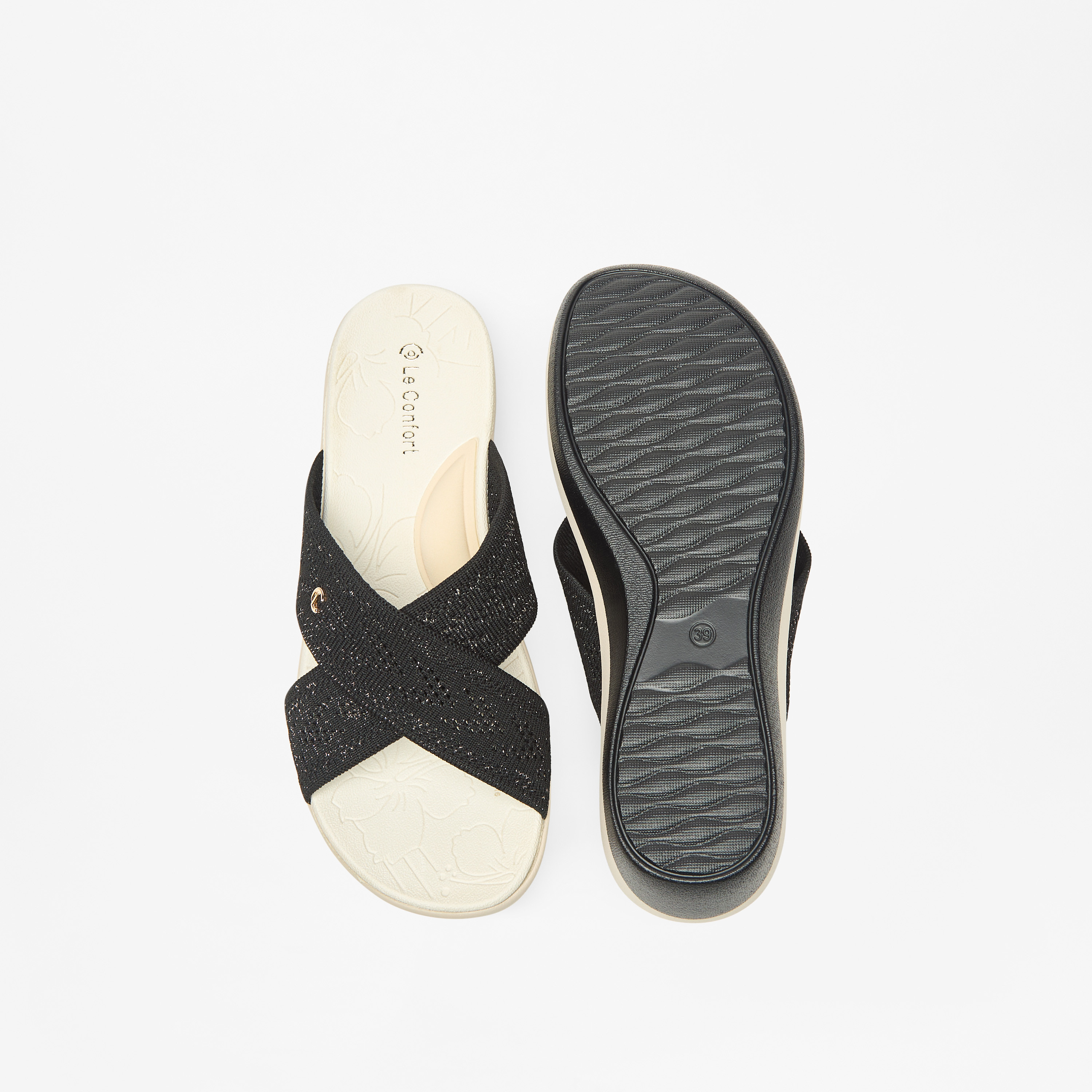 Le Confort Textured Cross Strap Slip-On Flatform Comfort Sandals-women-shoes-heels-image-10