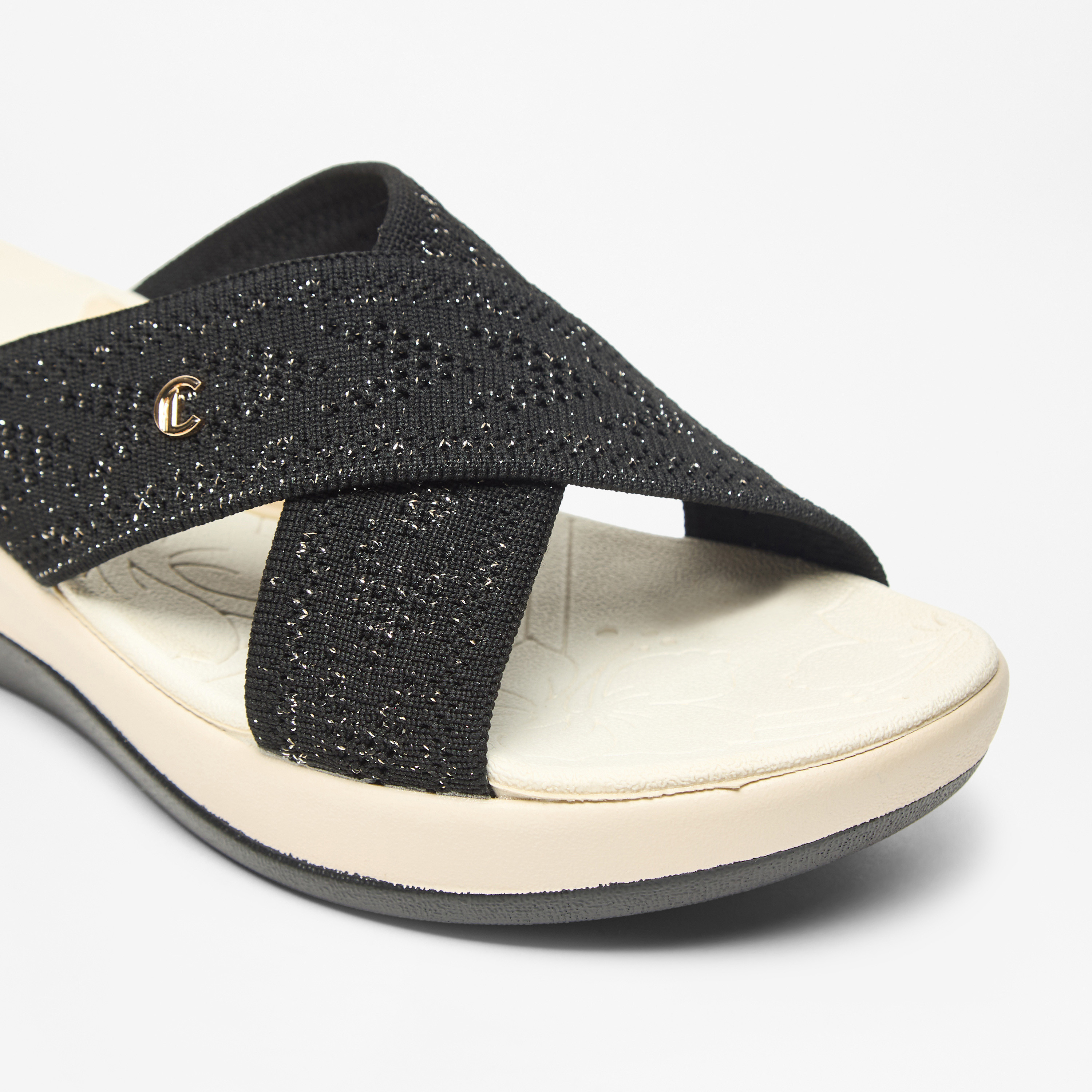 Le Confort Textured Cross Strap Slip-On Flatform Comfort Sandals-women-shoes-heels-image-11