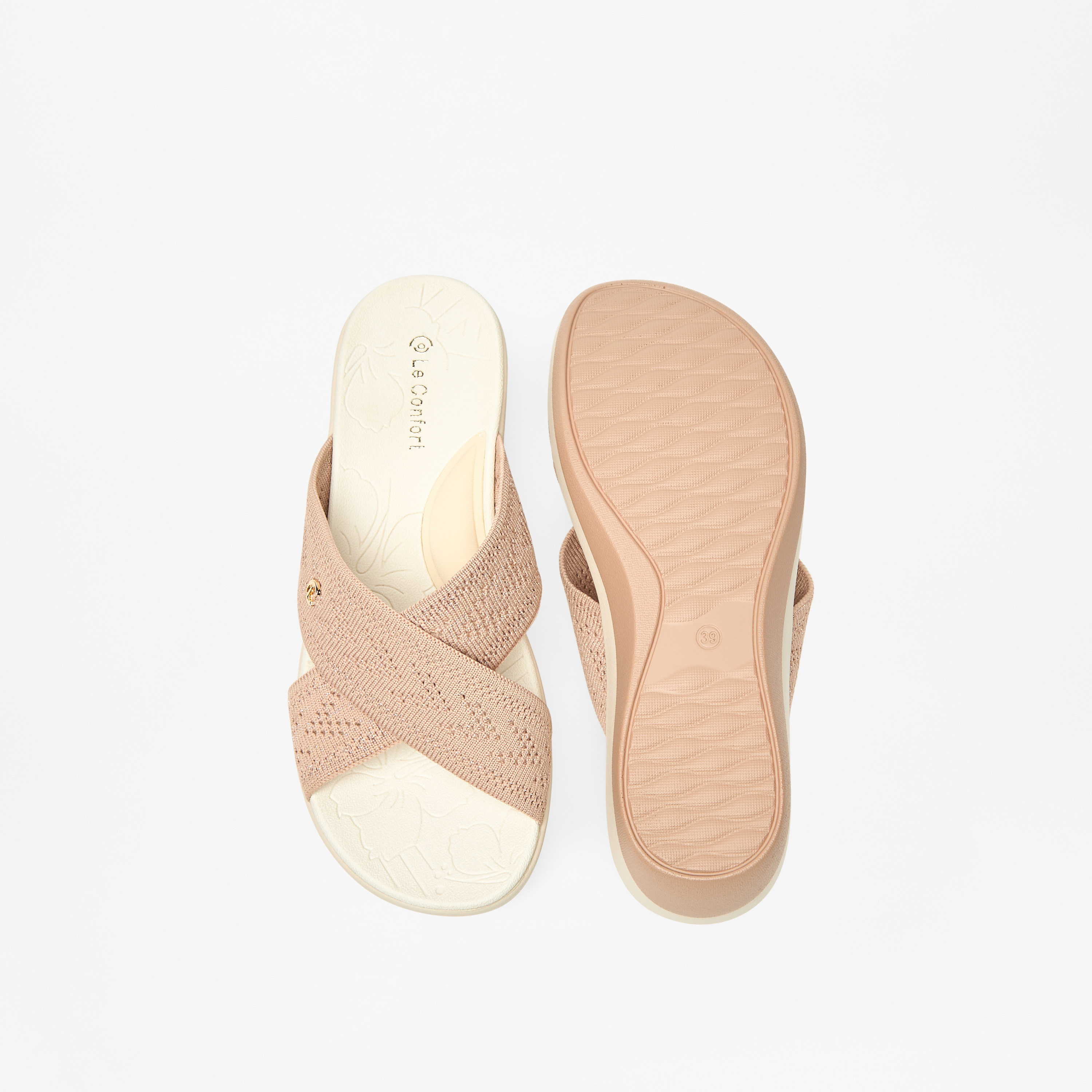 Le Confort Textured Cross Strap Slip-On Flatform Comfort Sandals-women-shoes-heels-image-4