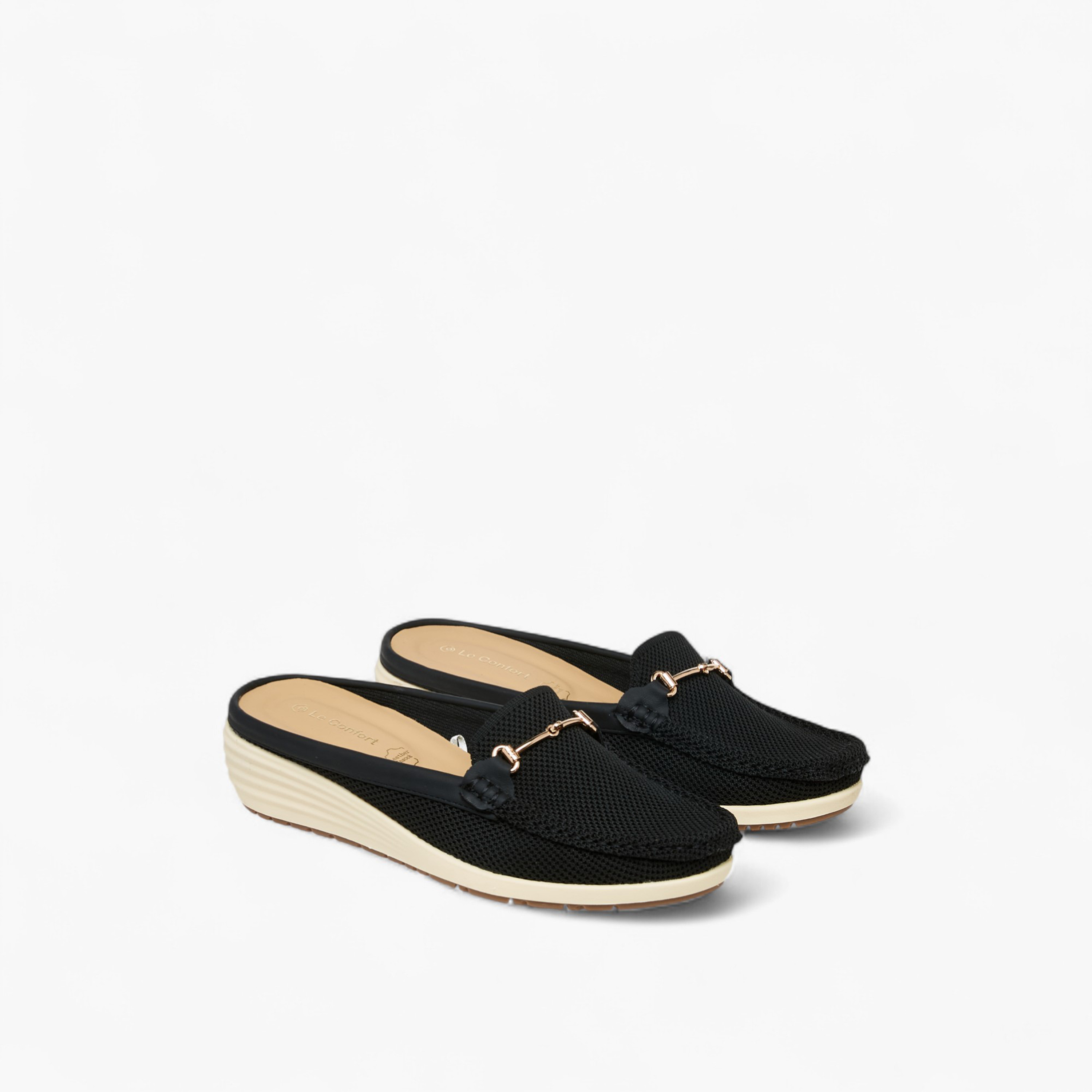 Le Confort Metal Accent Flyknit Slip-On Mules with Wedge Heels-women-shoes-sandals-heeled-image-1