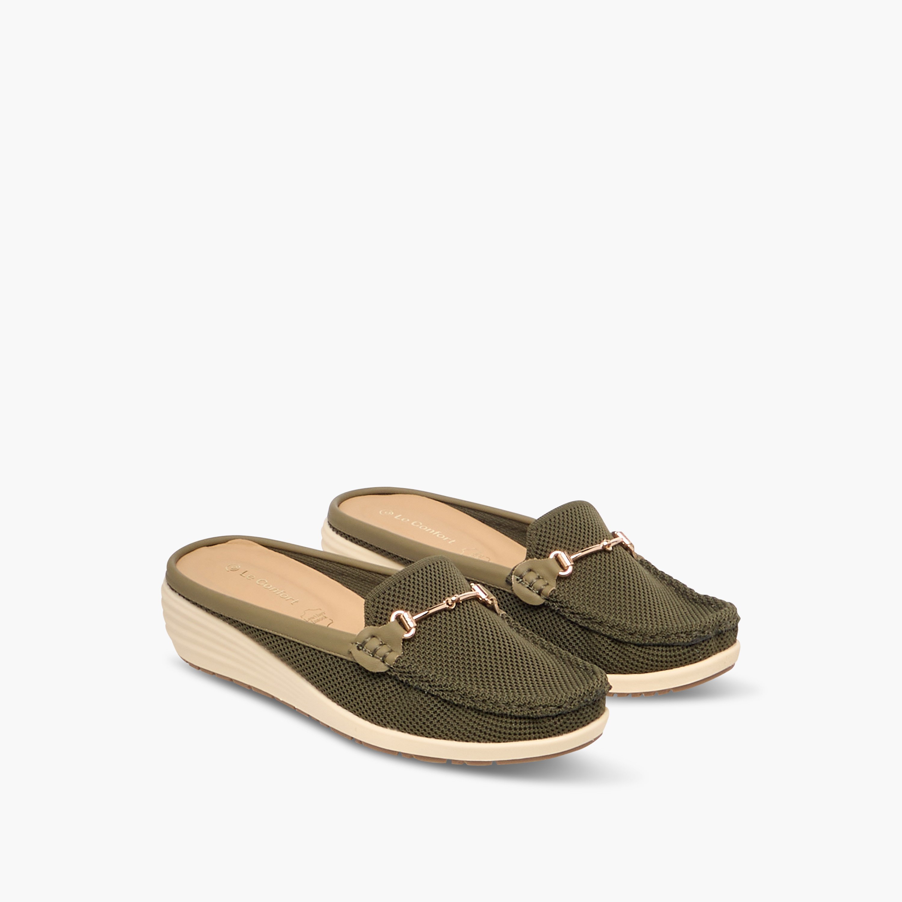 Le Confort Metal Accent Flyknit Slip-On Mules with Wedge Heels-women-shoes-sandals-heeled-image-1