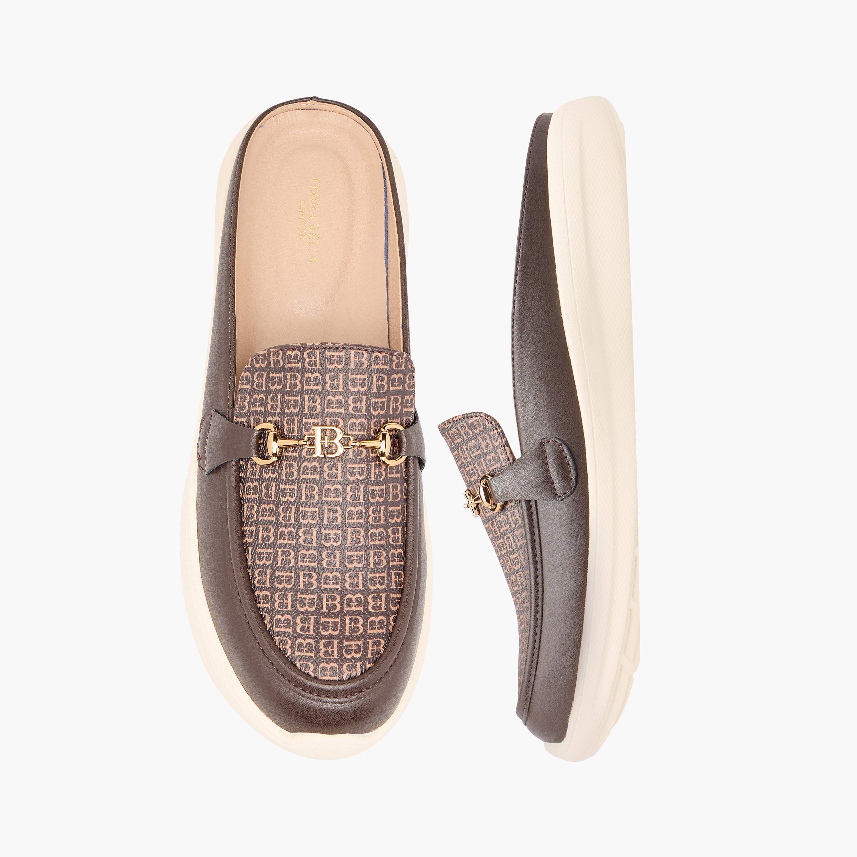 Flora Bella Monogram Print Buckle Accent Slip-On Mules-women-shoes-flats-mules-image-1