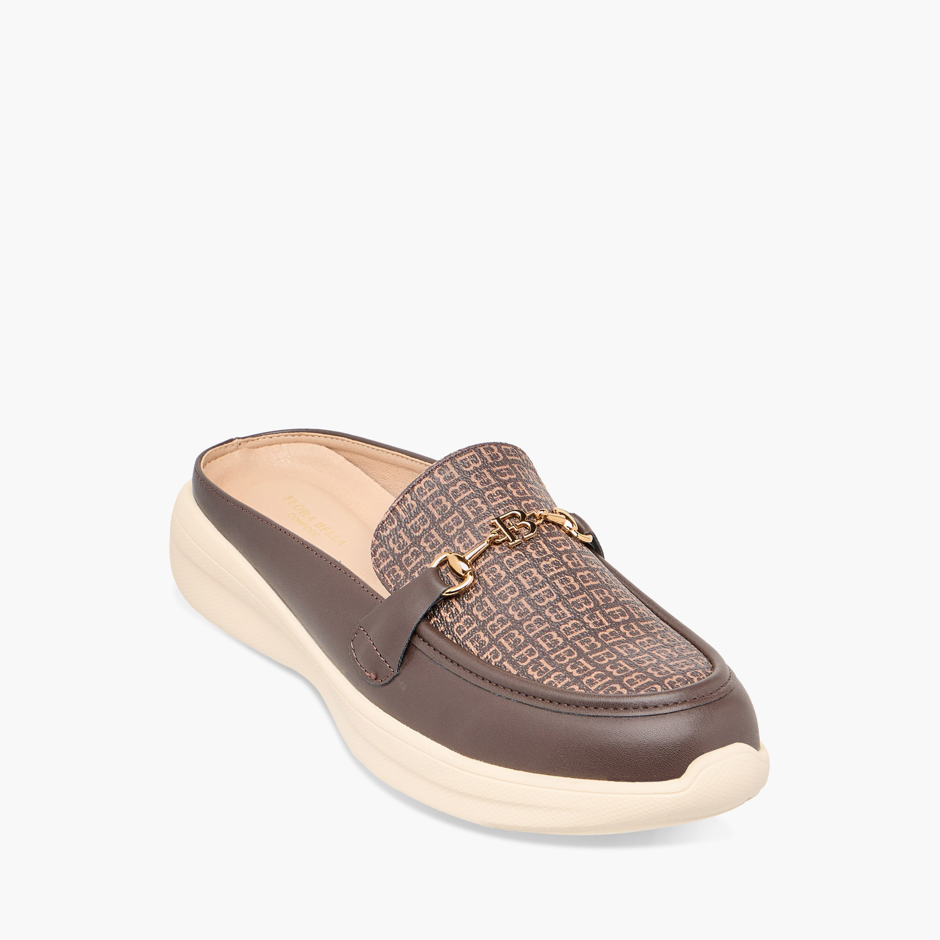 Flora Bella Monogram Print Buckle Accent Slip-On Mules-women-shoes-flats-mules-image-2