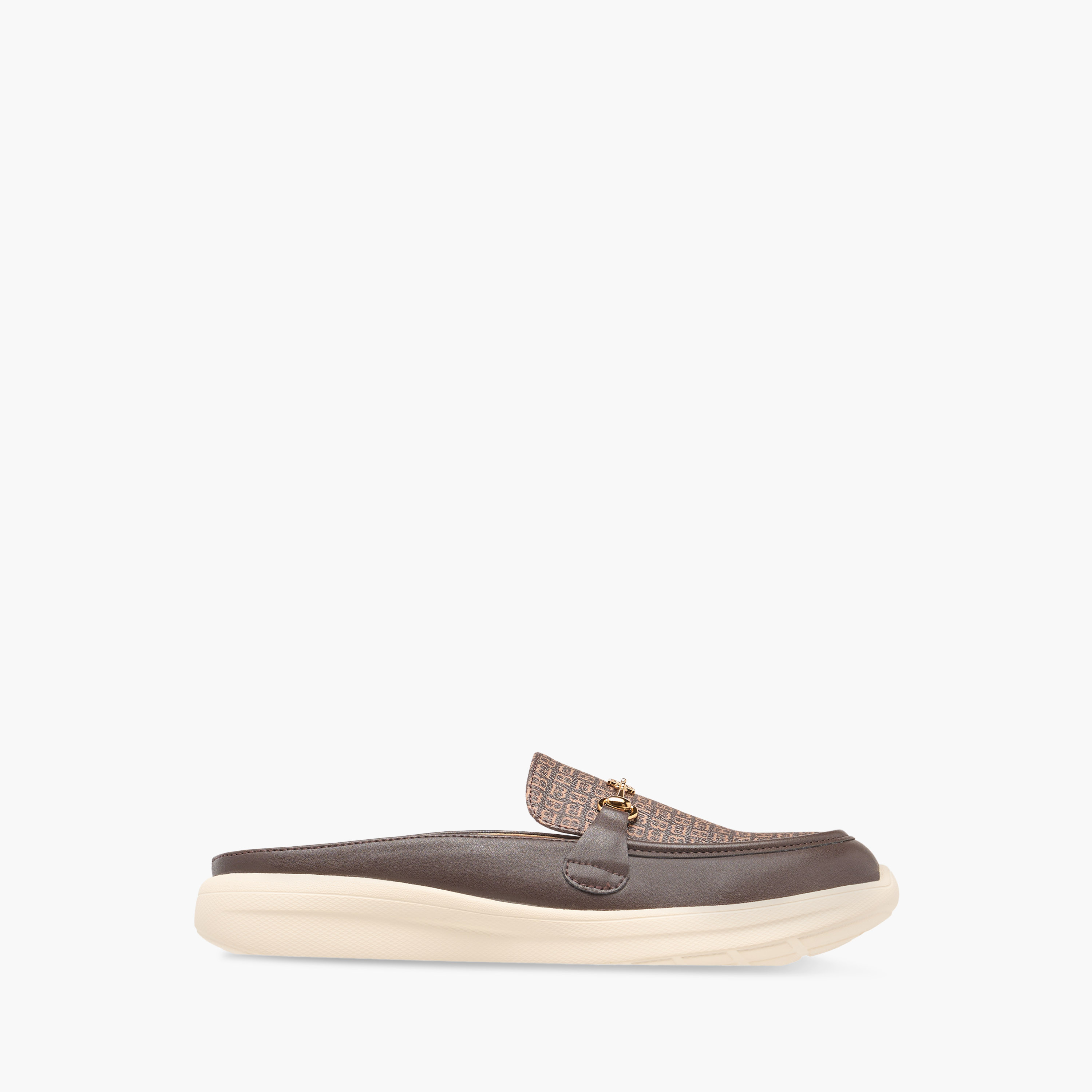 Flora Bella Monogram Print Buckle Accent Slip-On Mules-women-shoes-flats-mules-image-3