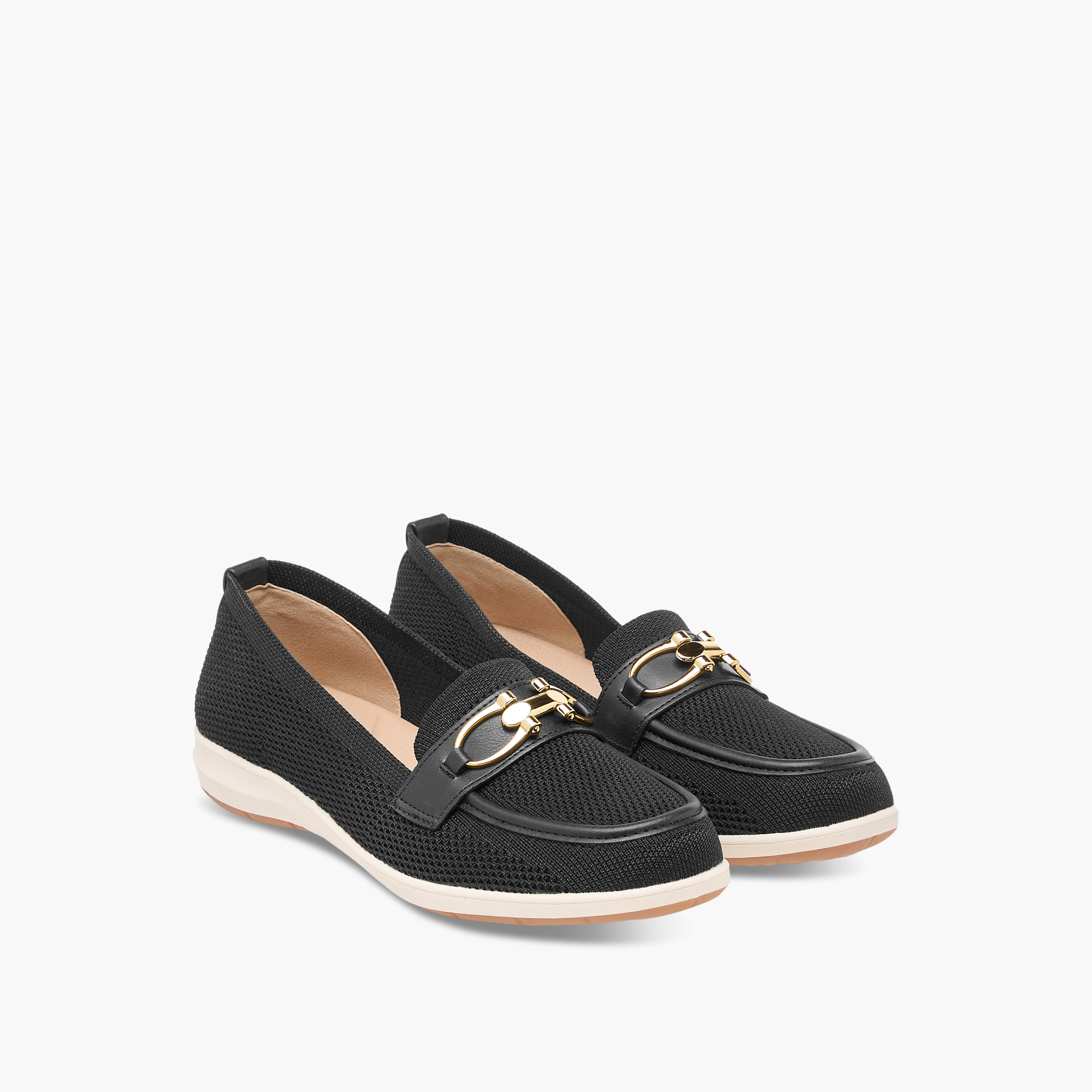 Flora Bella Textured Slip-On Loafers with Buckle Accent-women-shoes-flats-loafers-image-1