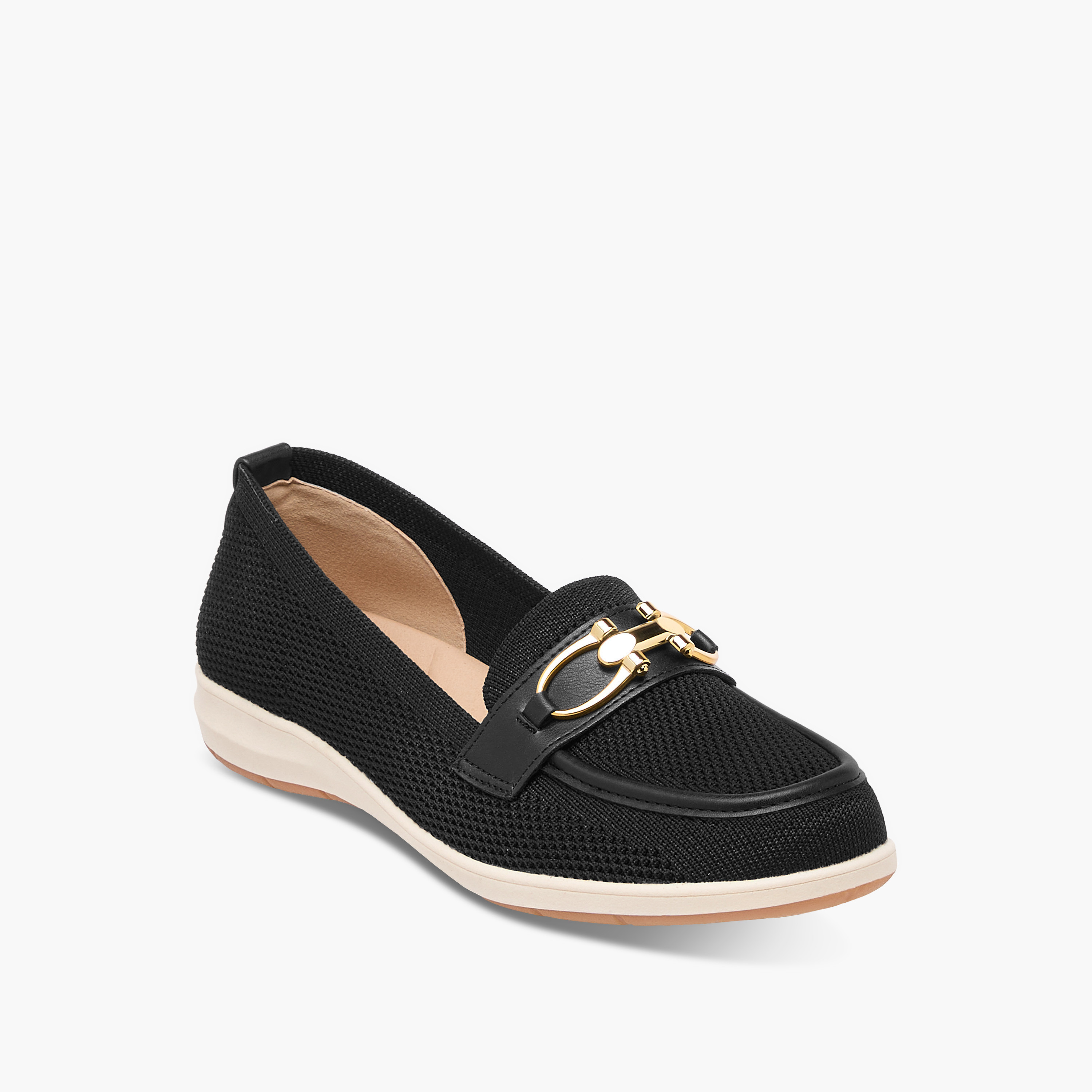 Flora Bella Textured Slip-On Loafers with Buckle Accent-women-shoes-flats-loafers-image-2