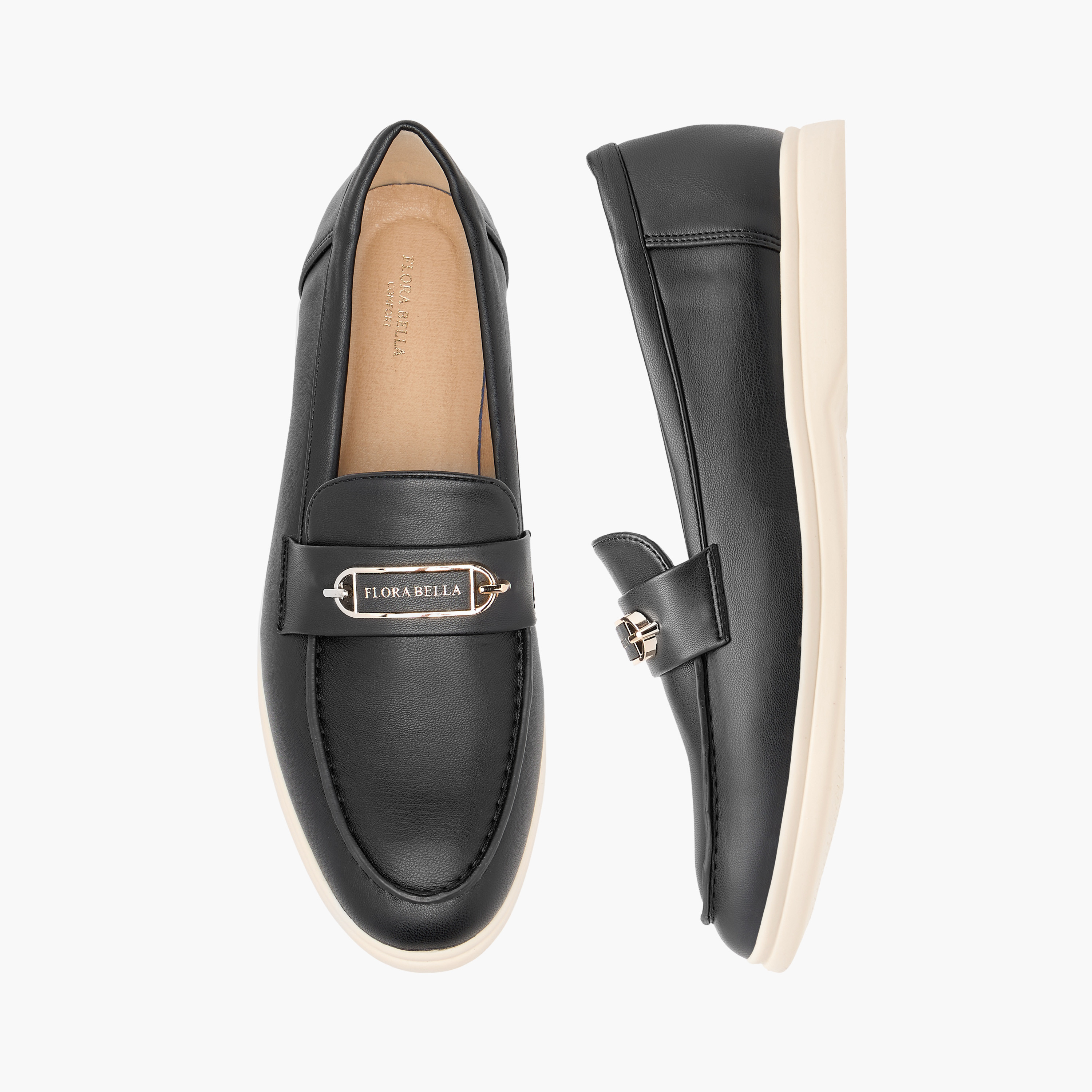 Flora Bella Solid Slip-On Loafers with Metallic Accent Detail-women-shoes-flats-loafers-image-1