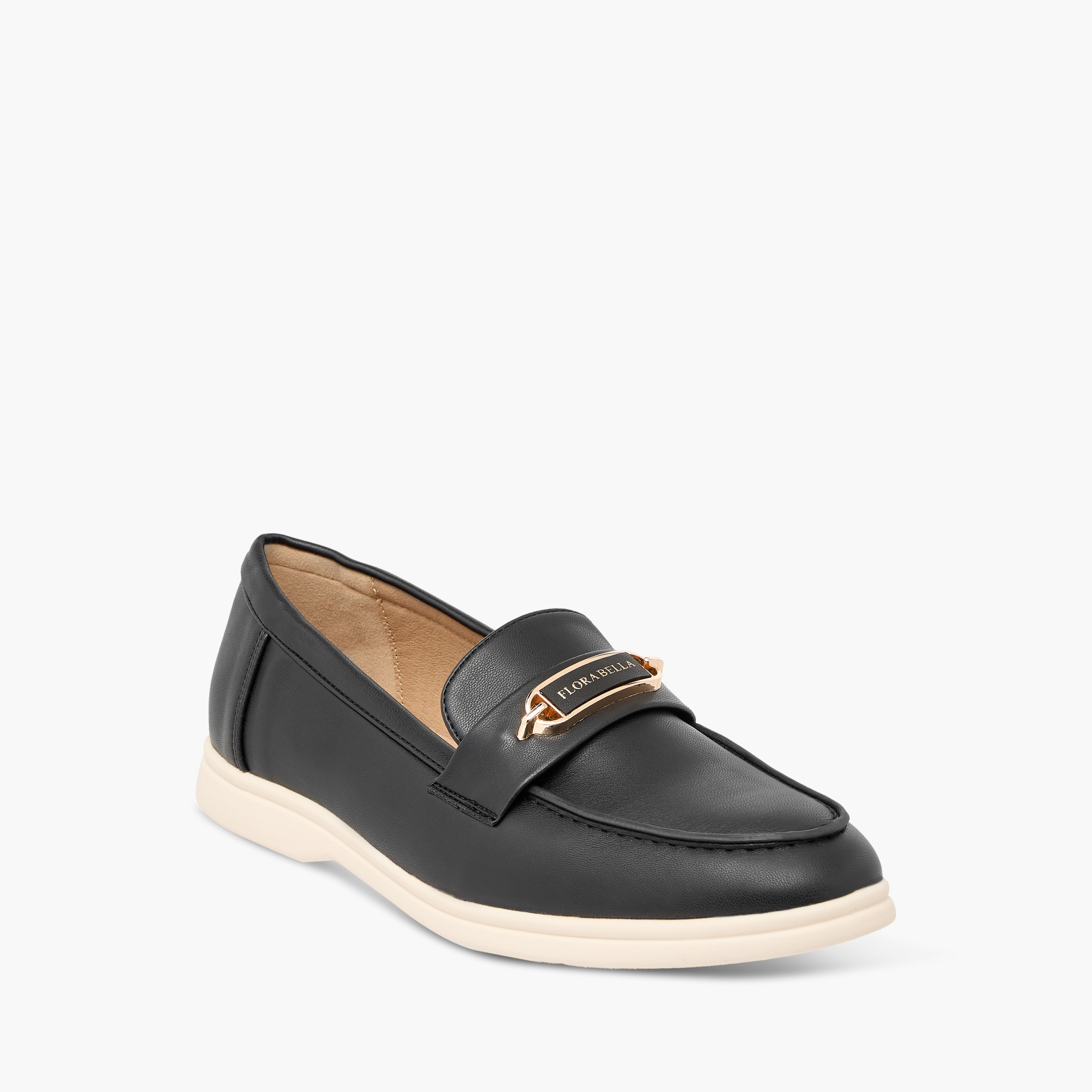 Flora Bella Solid Slip-On Loafers with Metallic Accent Detail-women-shoes-flats-loafers-image-2