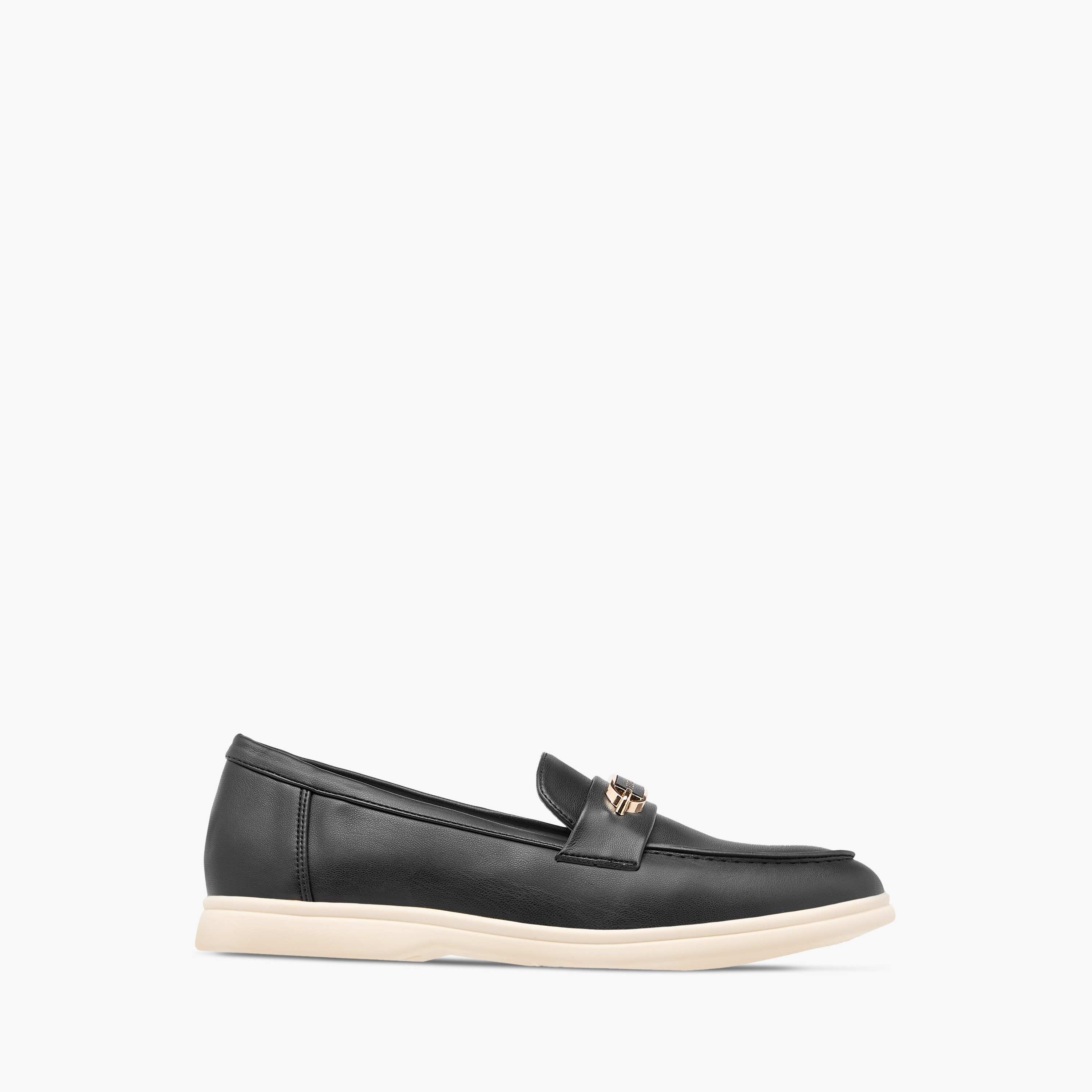 Flora Bella Solid Slip-On Loafers with Metallic Accent Detail-women-shoes-flats-loafers-image-3