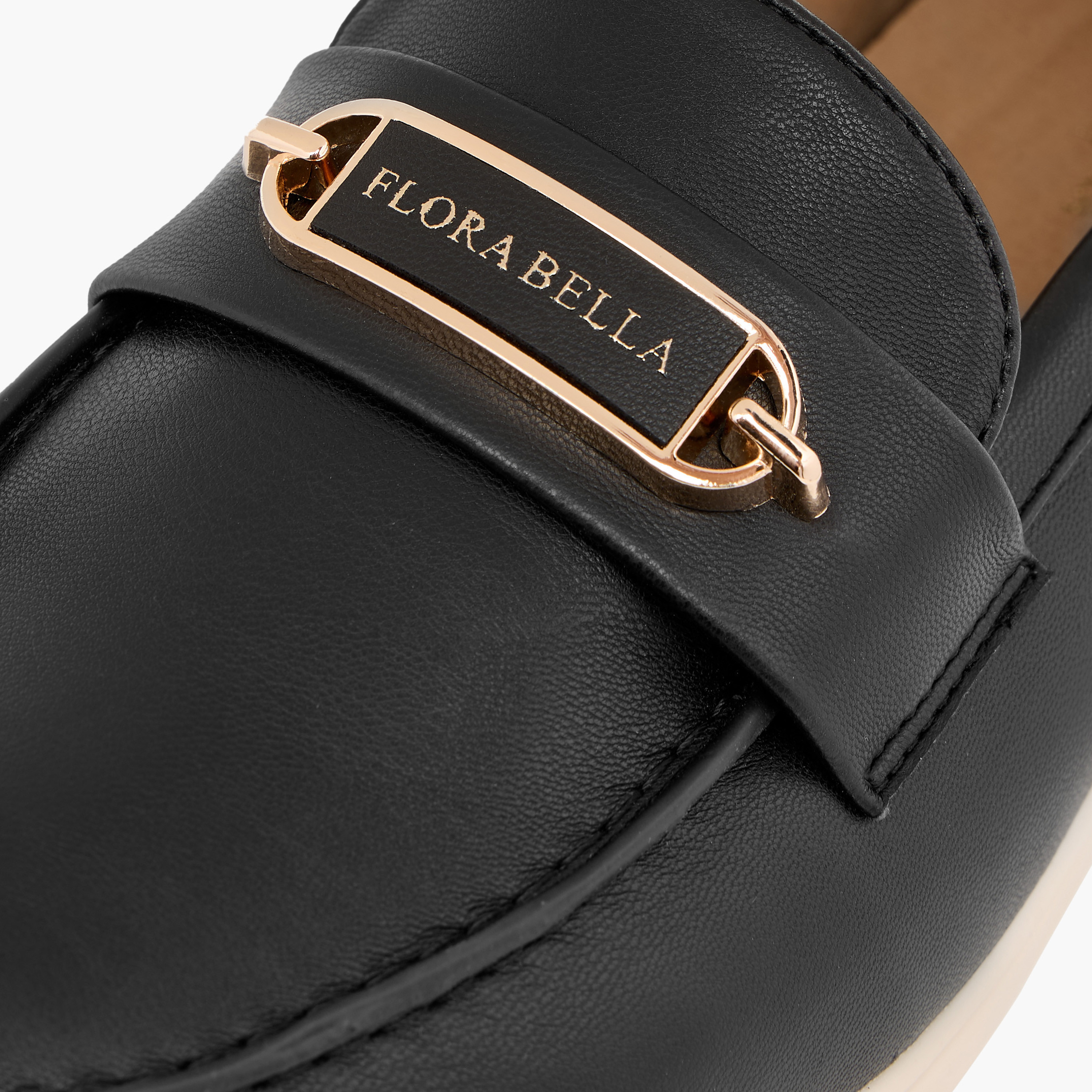 Flora Bella Solid Slip-On Loafers with Metallic Accent Detail-women-shoes-flats-loafers-image-4