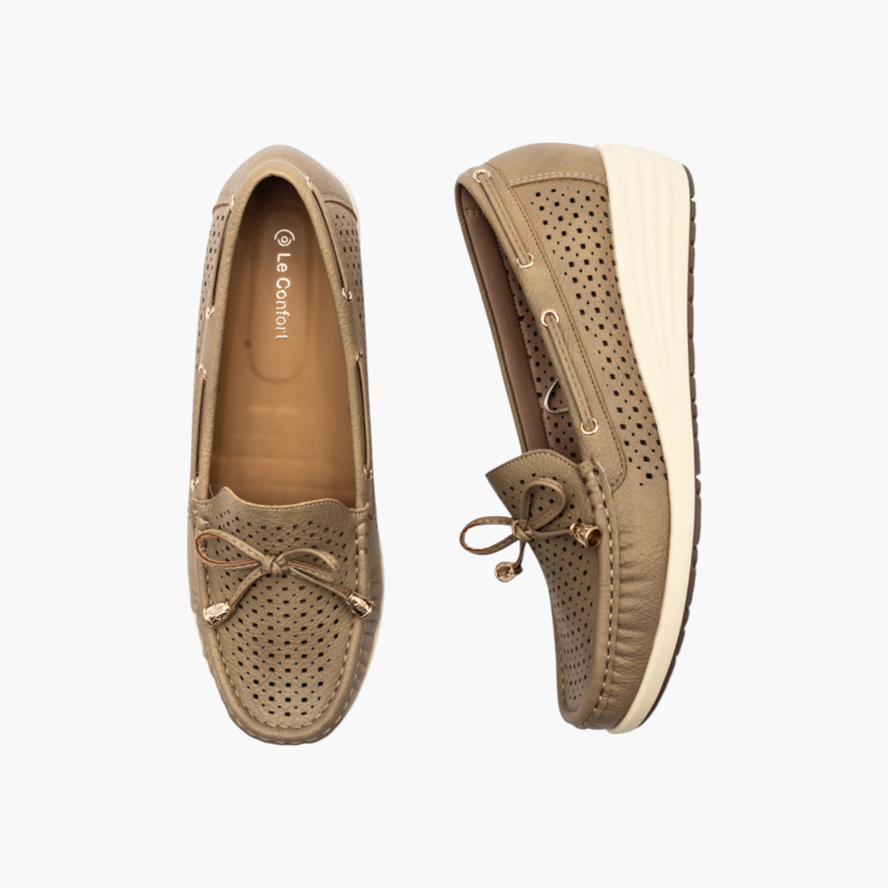 Le Confort Textured Slip-On Comfort Moccasins with Bow Detail-women-shoes-loafersandmoccasins-image-1
