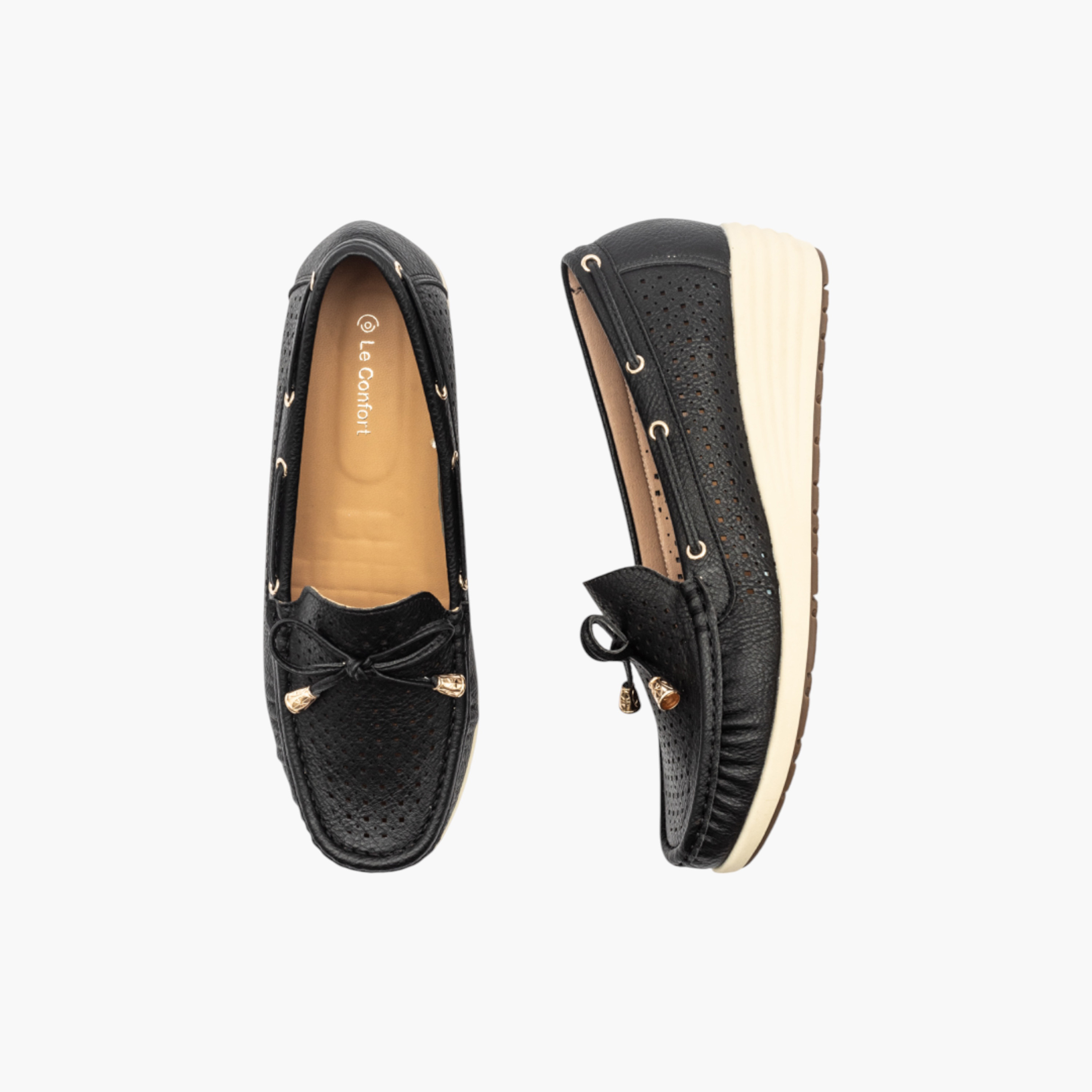 Le Confort Textured Slip-On Comfort Moccasins with Bow Detail-women-shoes-loafersandmoccasins-image-1