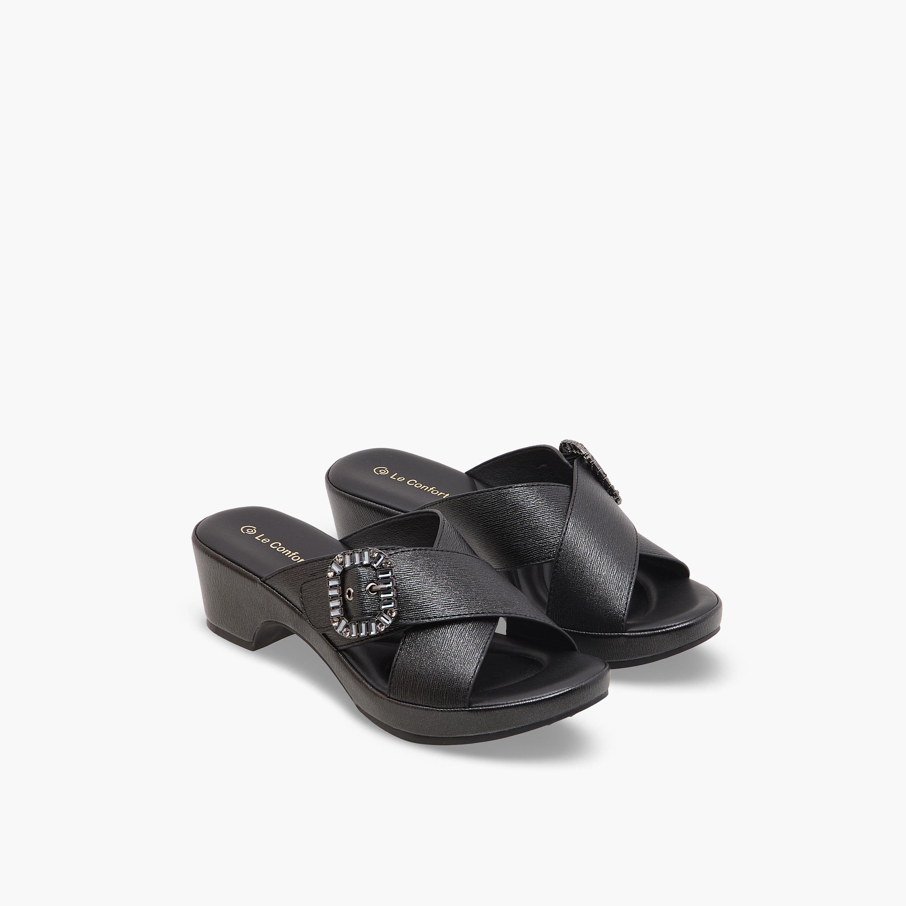 Le Confort Women Block Heel Cross Strap Sandals-women-shoes-sandals-heeled-image-1