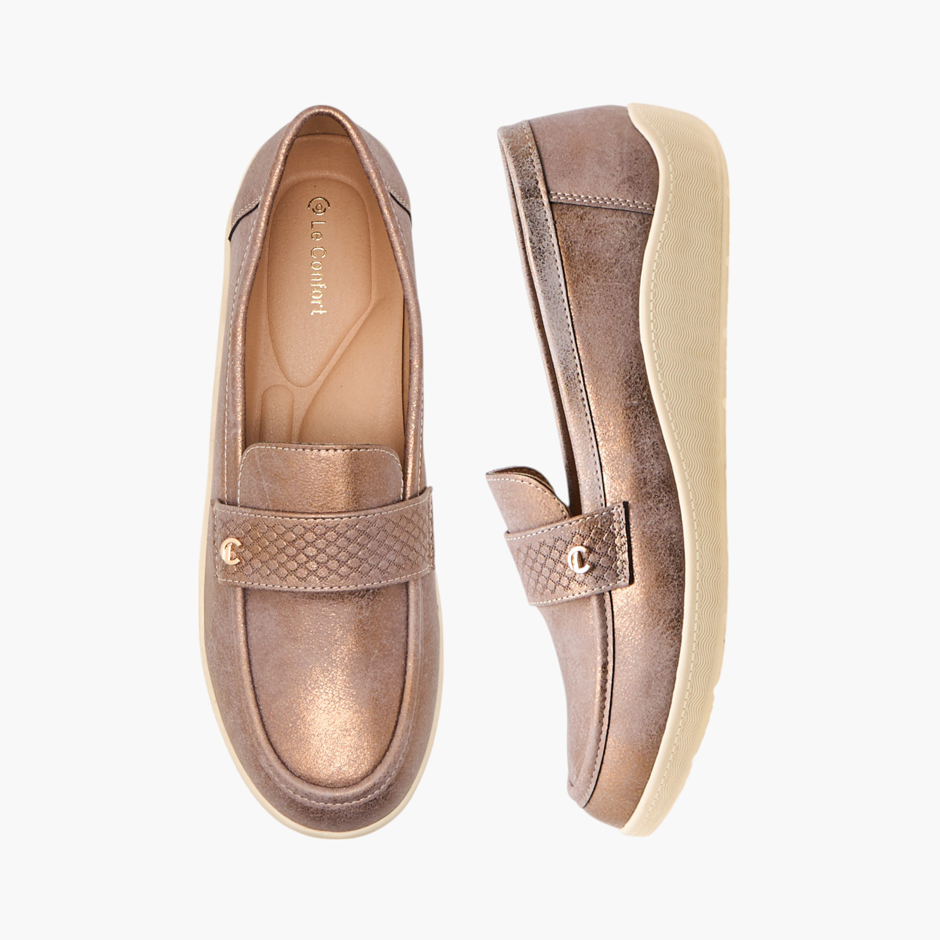 حذاء سهل الارتداء مريح بارز الملمس بتفاصيل ميتاليك من لو كونفورت-women-shoes-loafersandmoccasins-image-1