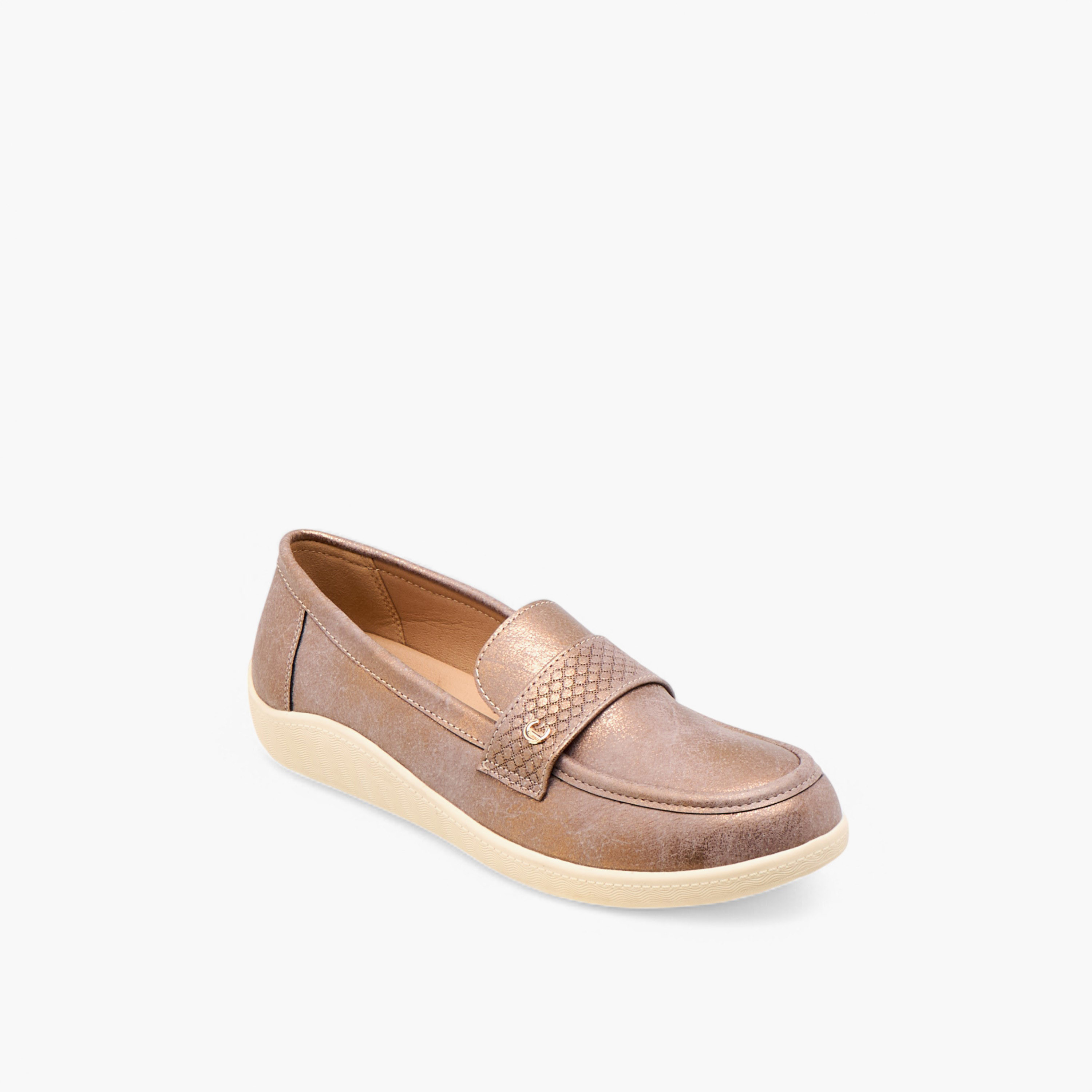حذاء سهل الارتداء مريح بارز الملمس بتفاصيل ميتاليك من لو كونفورت-women-shoes-loafersandmoccasins-image-2