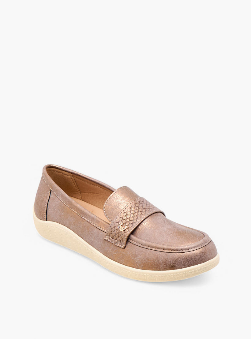 حذاء سهل الارتداء مريح بارز الملمس بتفاصيل ميتاليك من لو كونفورت-women-shoes-loafersandmoccasins-image-2