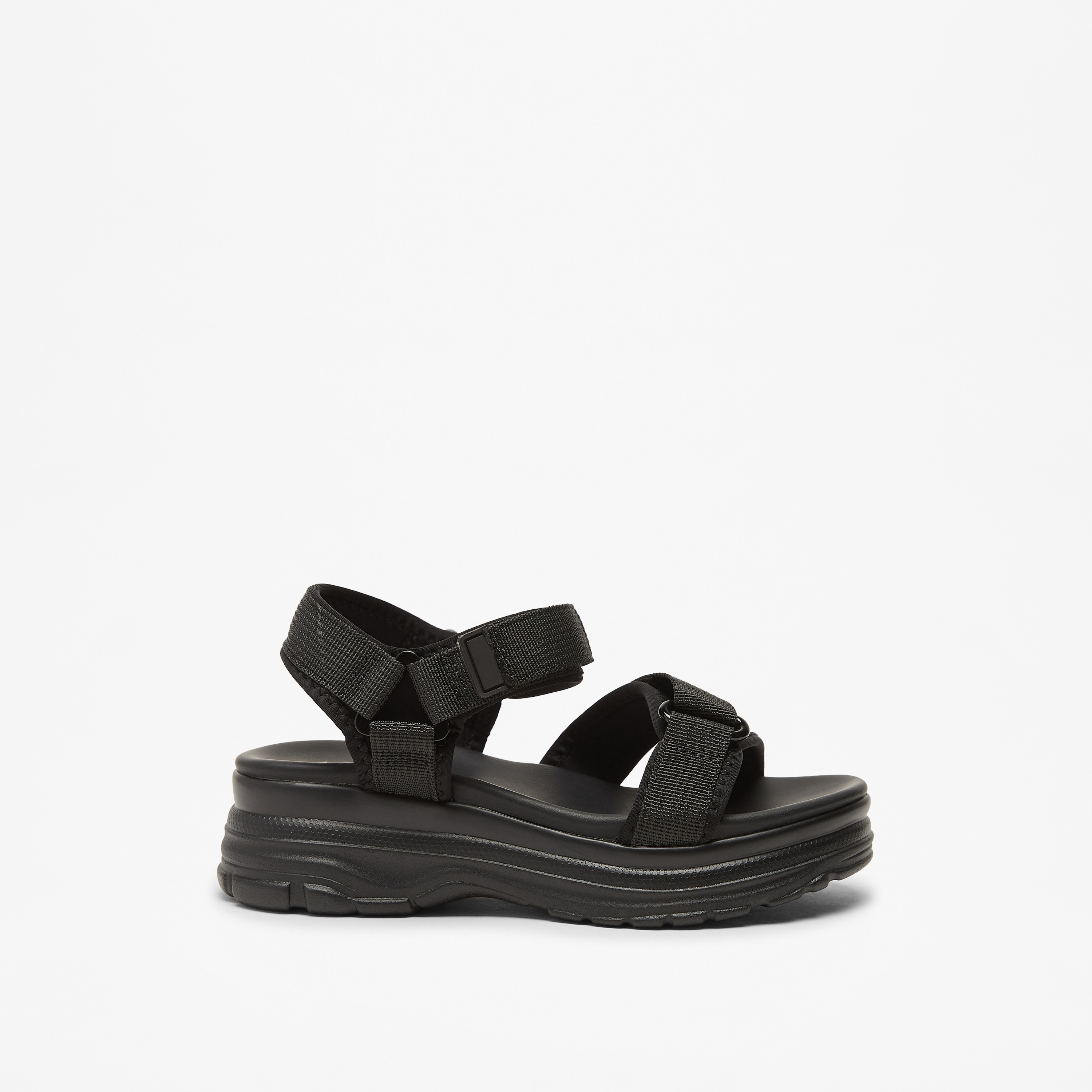 SCHOLL ● One Strap Comfort Chunky Sandals - Black Shop Le Confort Chunky Strappy Sandals with Hook and Loop