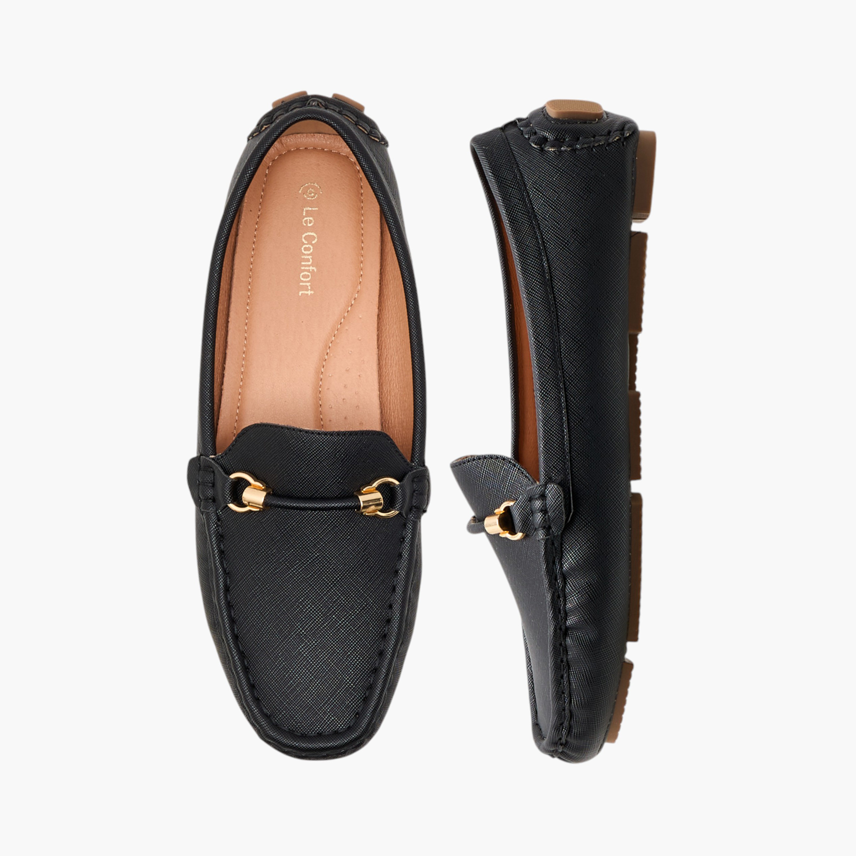 حذاء سهل الارتداء مريح بارز الملمس بتفاصيل معدنية من لو كونفورت-women-shoes-flats-loafers-image-1
