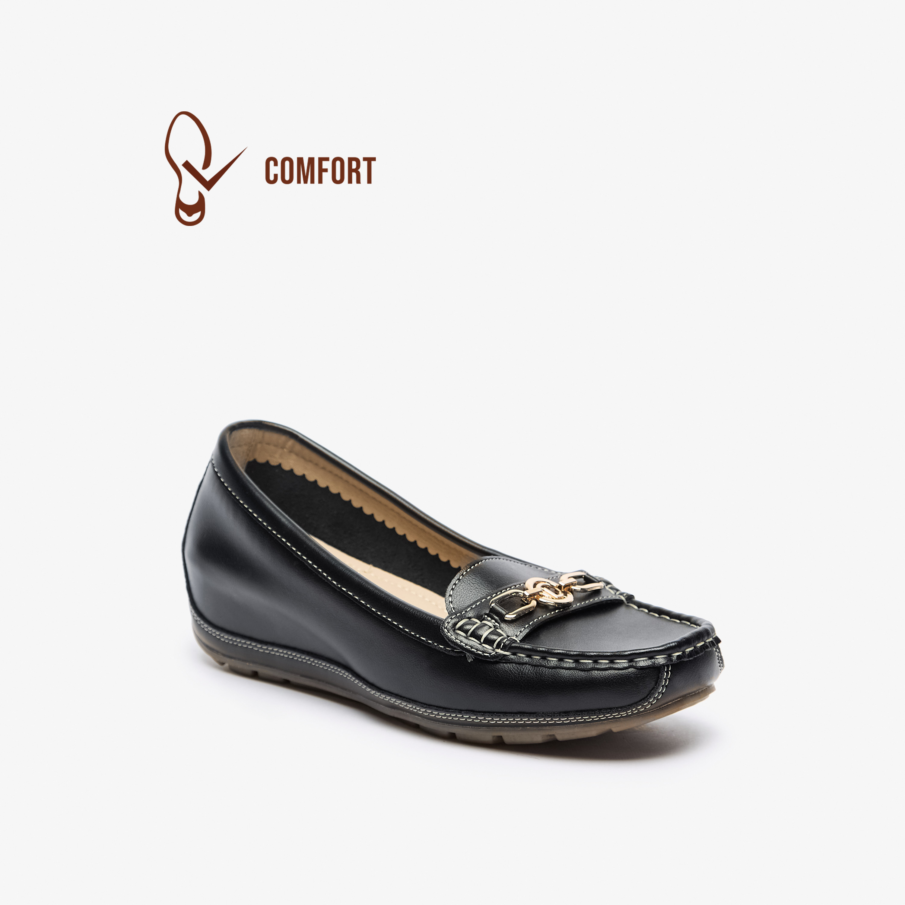 حذاء مريح بكعب ويدج وزينة معدنية من لو كونفورت-women-shoes-heels-image-1