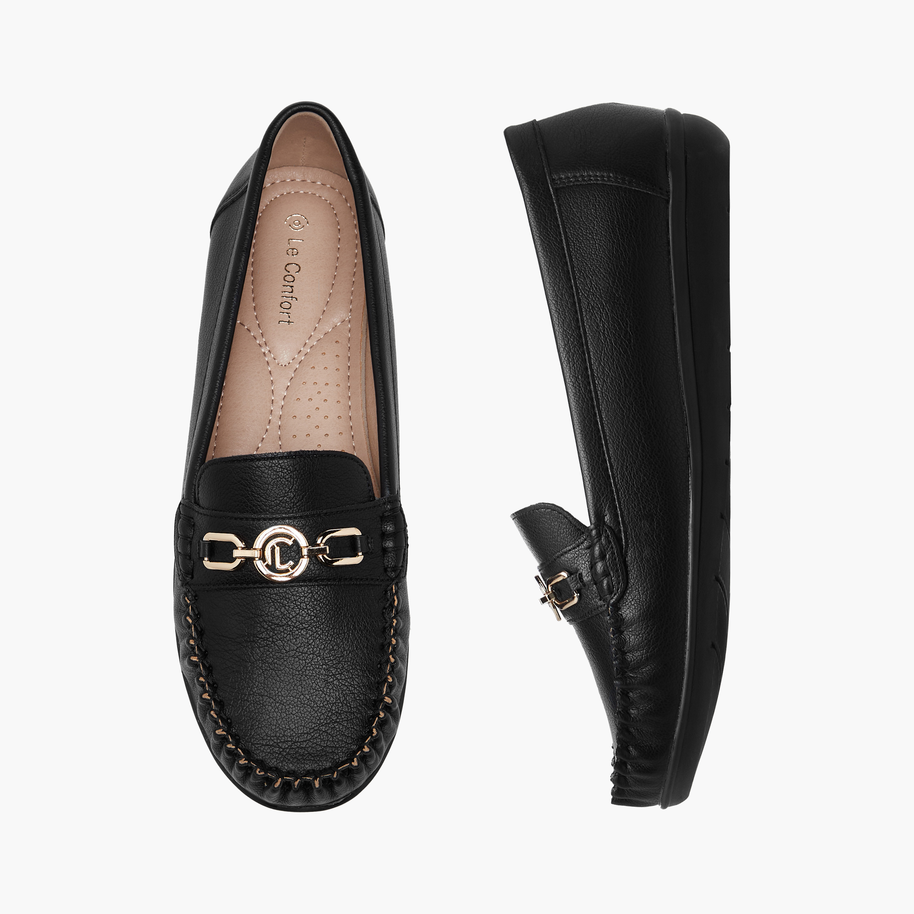 حذاء سهل الارتداء سادة مريح بزينة معدن من لو كونفورت-women-shoes-loafersandmoccasins-image-1