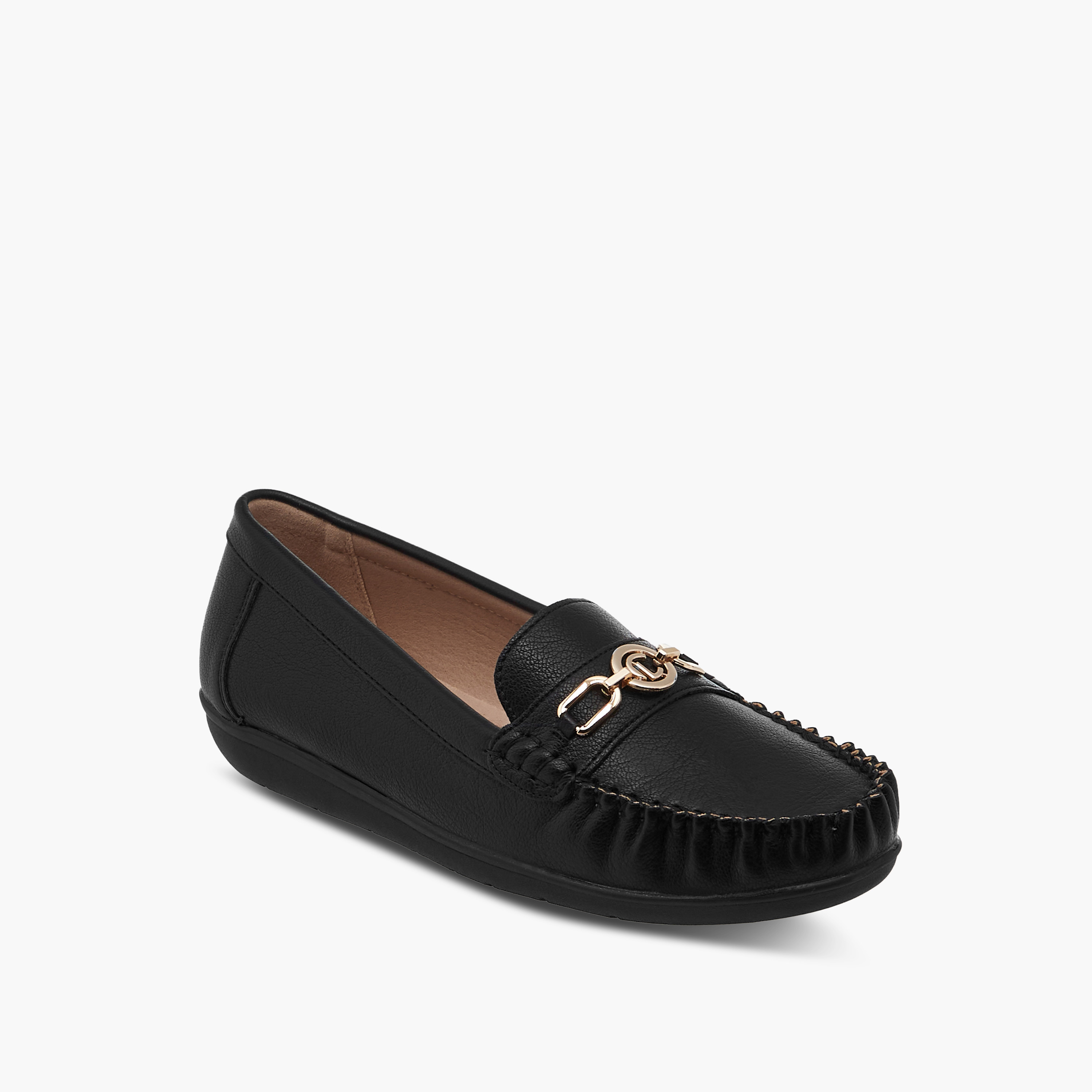 حذاء سهل الارتداء سادة مريح بزينة معدن من لو كونفورت-women-shoes-loafersandmoccasins-image-2