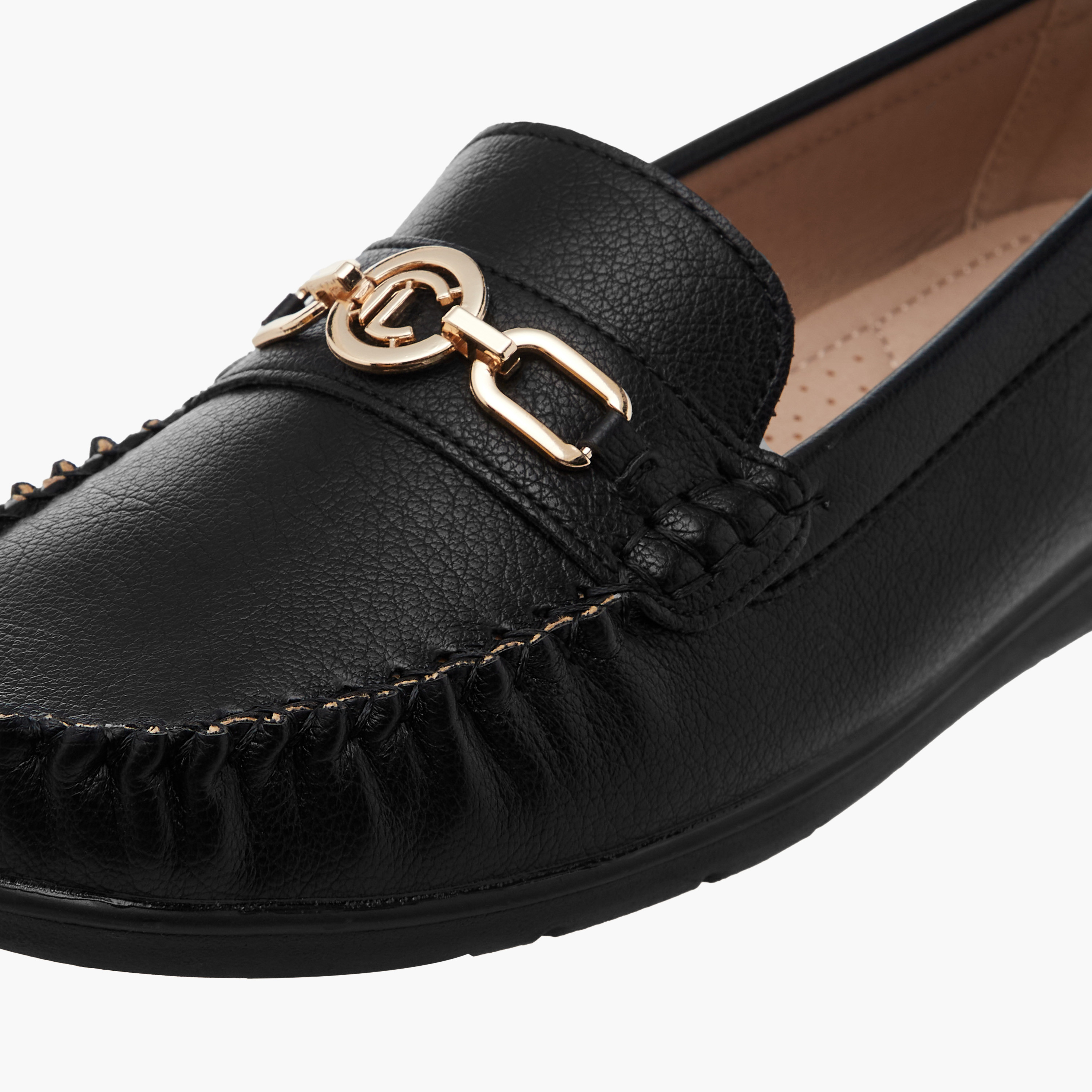 حذاء سهل الارتداء سادة مريح بزينة معدن من لو كونفورت-women-shoes-loafersandmoccasins-image-5