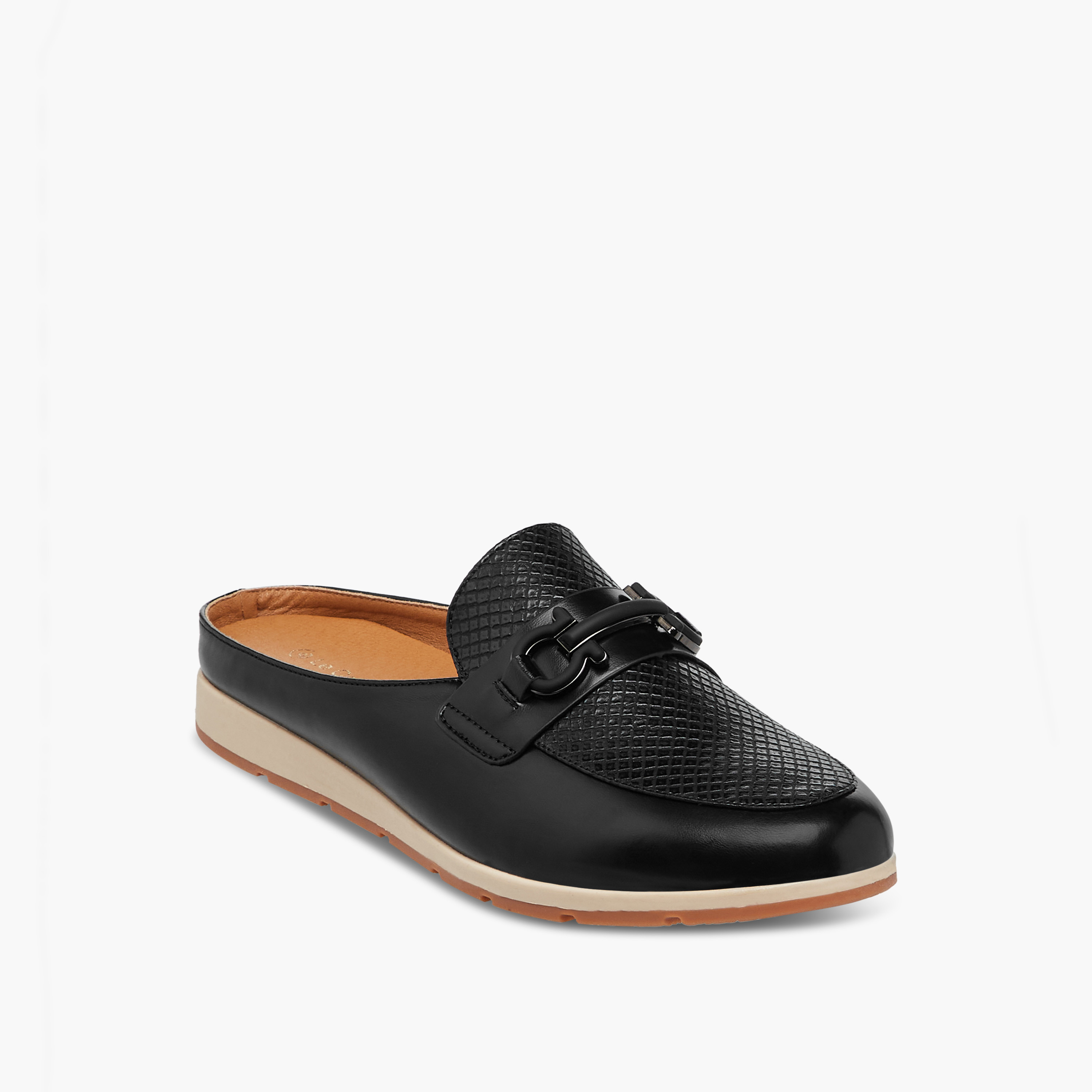 Le Confort Textured Slip-On Comfort Mules with Metal Accent-women-shoes-flats-mules-image-2