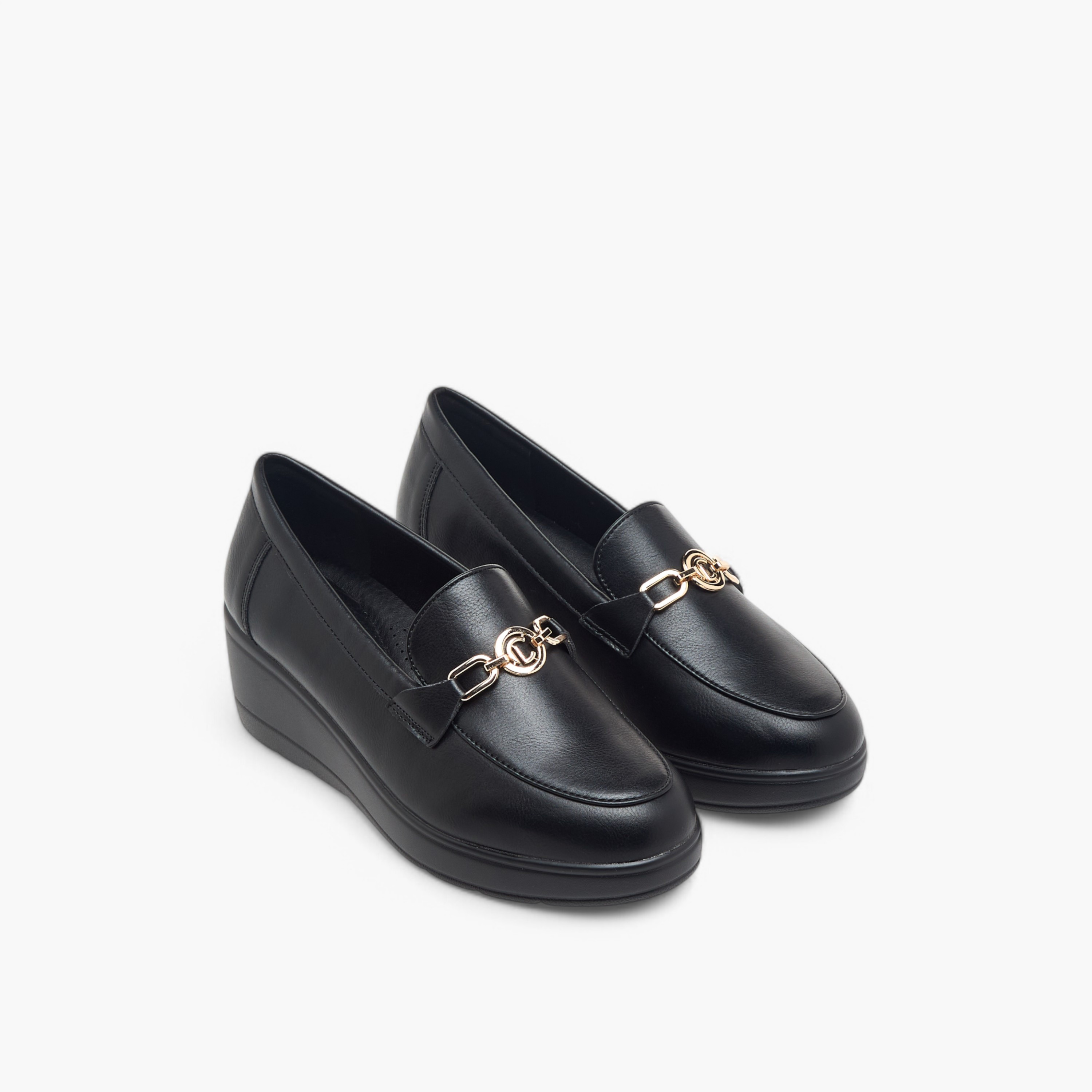 حذاء سهل الارتداء مريح بكعب ويدج وزينة معدن من لو كونفورت-women-shoes-loafersandmoccasins-image-7