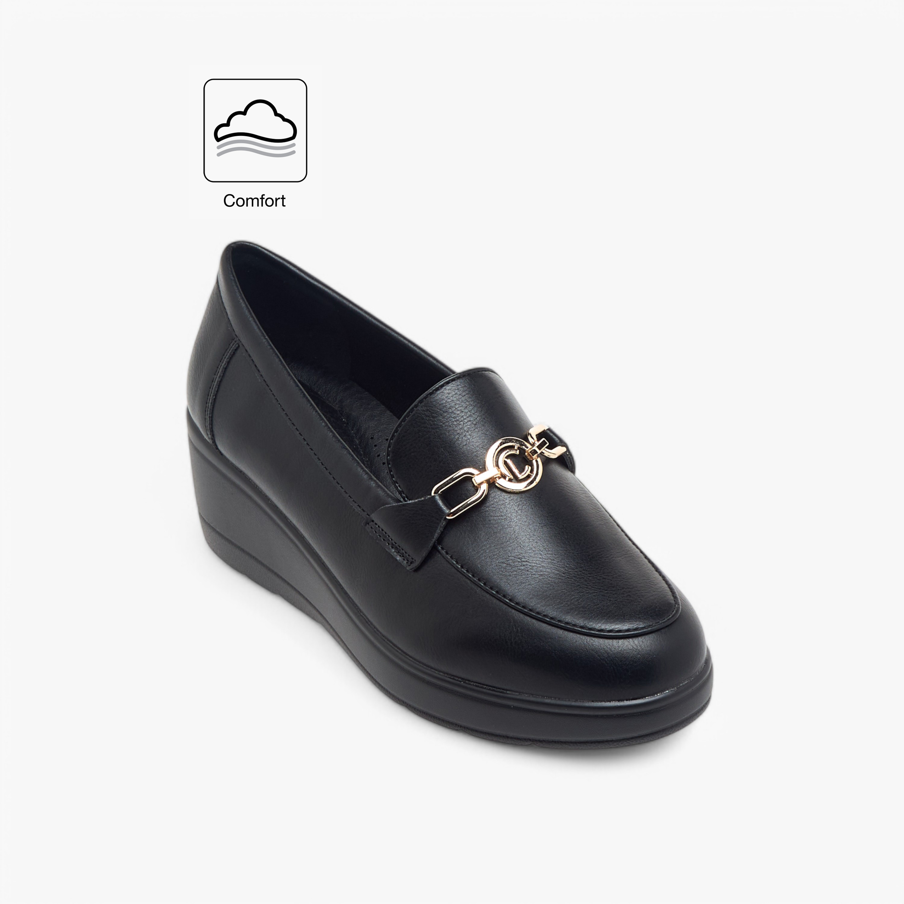 حذاء سهل الارتداء مريح بكعب ويدج وزينة معدن من لو كونفورت-women-shoes-loafersandmoccasins-image-8
